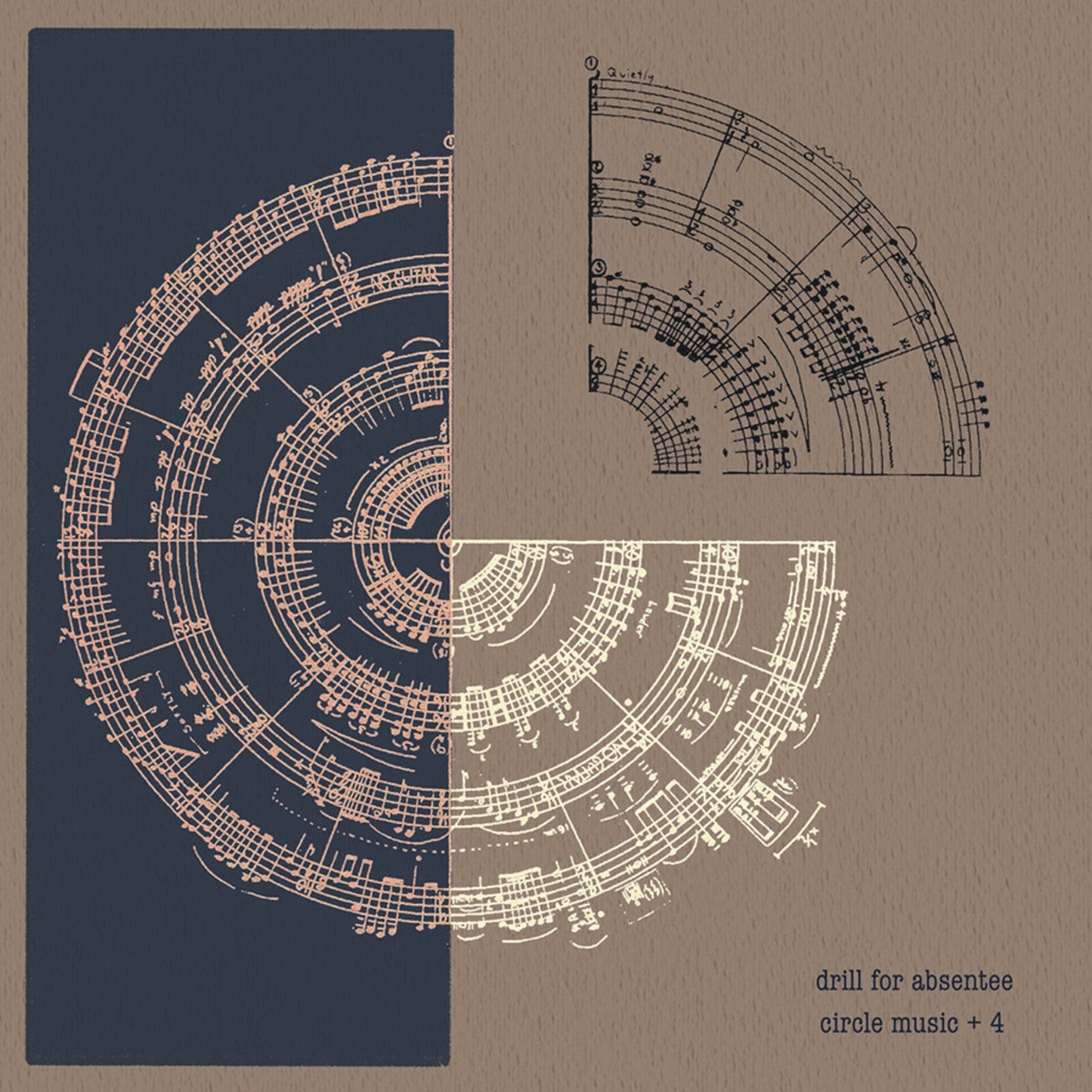Vinyl record cover: abstract musical score design with text below.