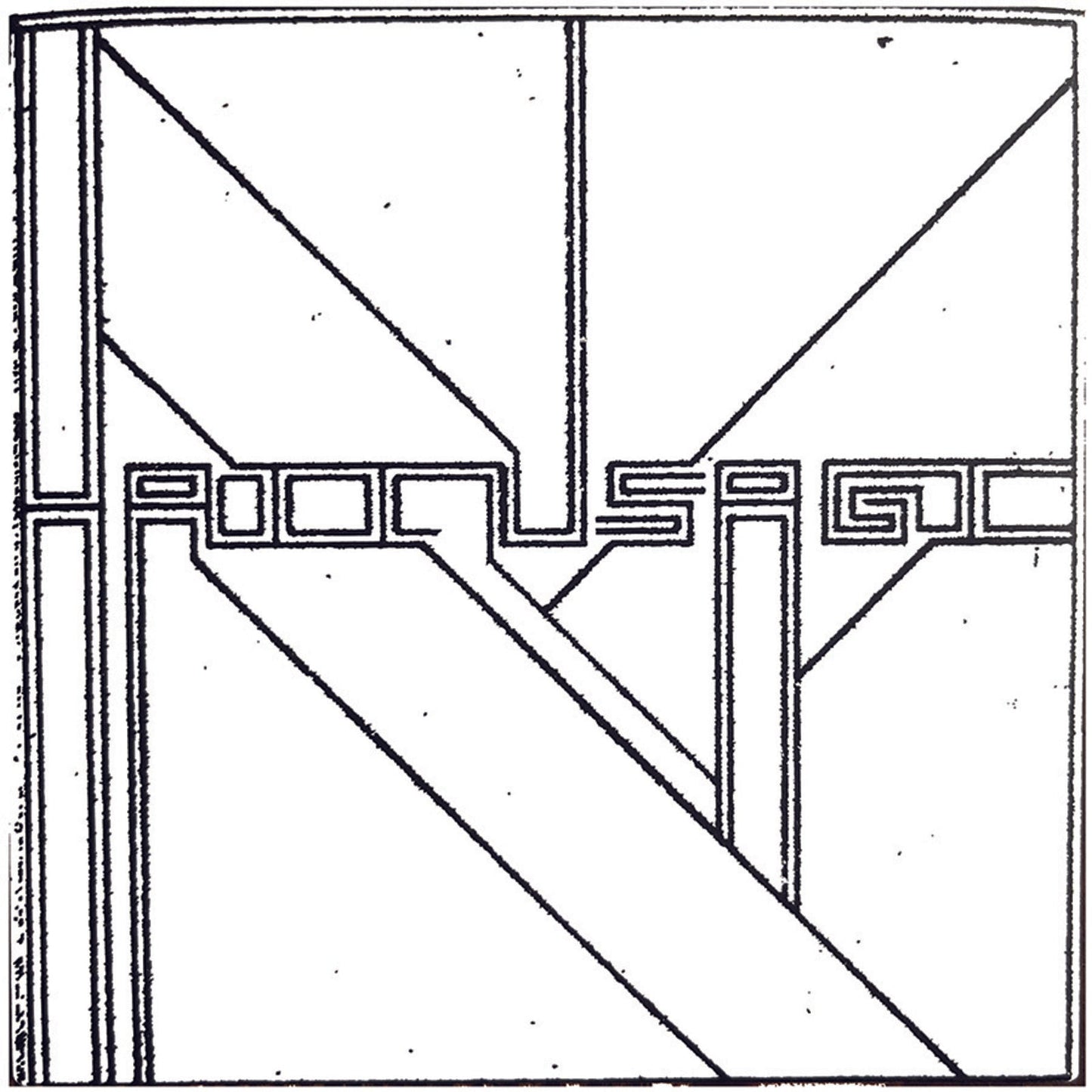 Black and white abstract album cover with geometric lines and text.