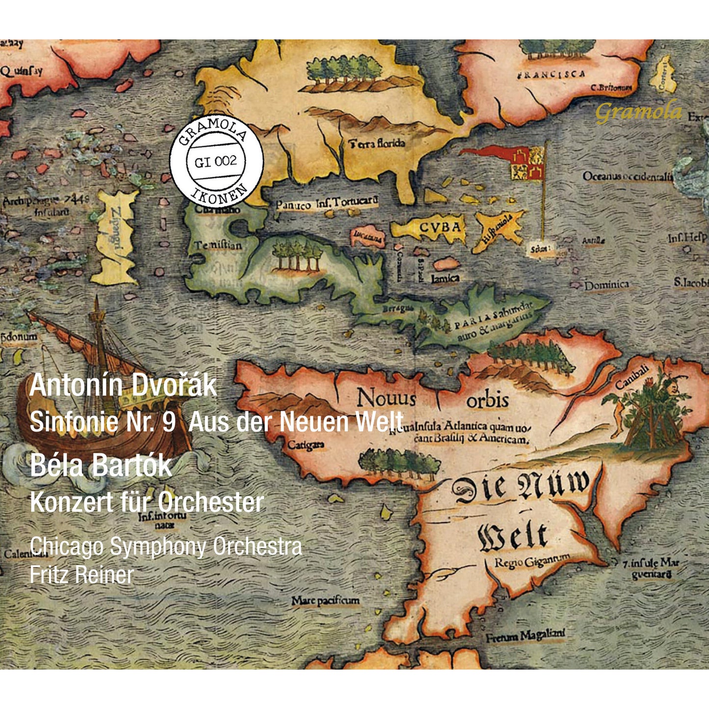 CD cover with a vintage map background and composer names.