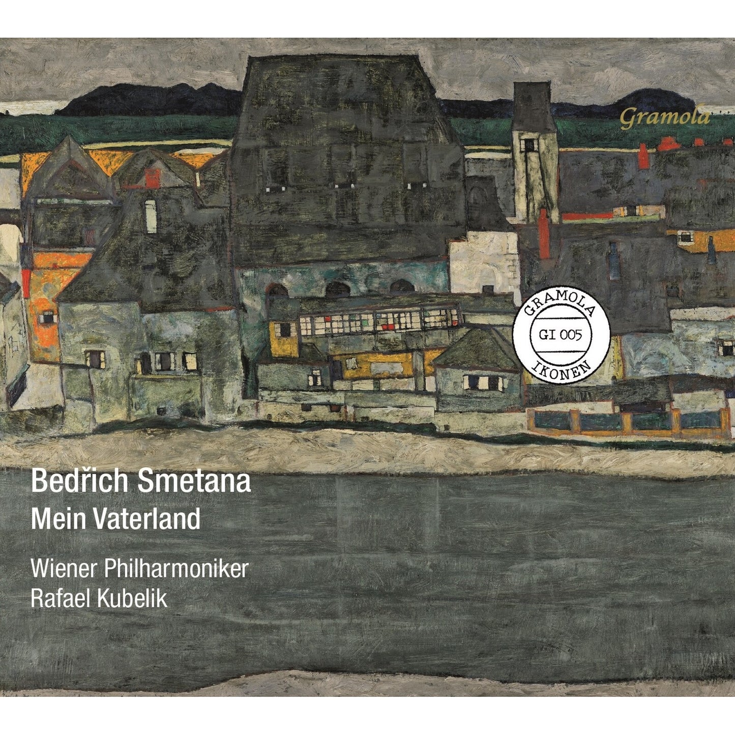 CD cover with abstract painting of buildings and composer’s name.