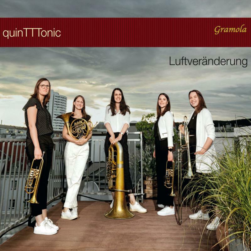 CD cover featuring five women with brass instruments on a rooftop.