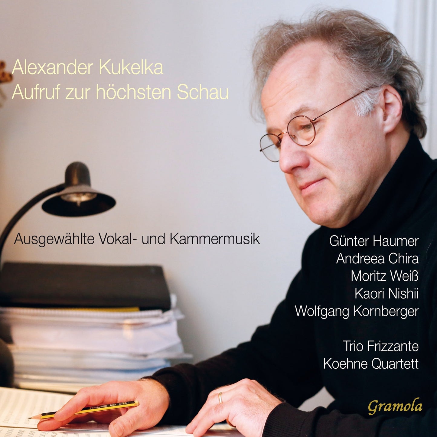 CD cover featuring a portrait of composer Alexander Kukelka at a desk.