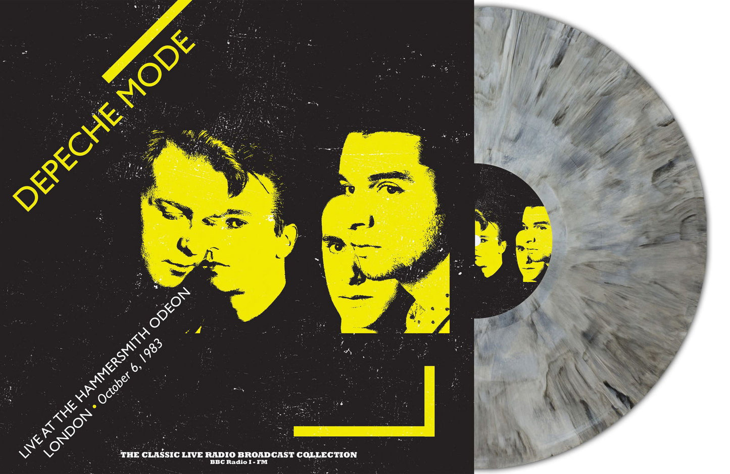 Depeche Mode vinyl record cover with band portraits and grey marble effect.