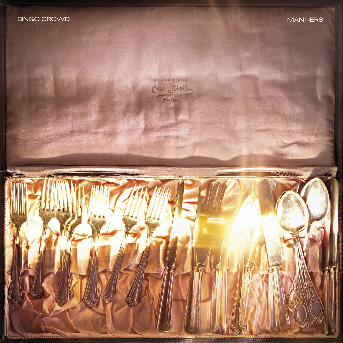Vinyl record cover: silverware arranged in a velvet-lined case.