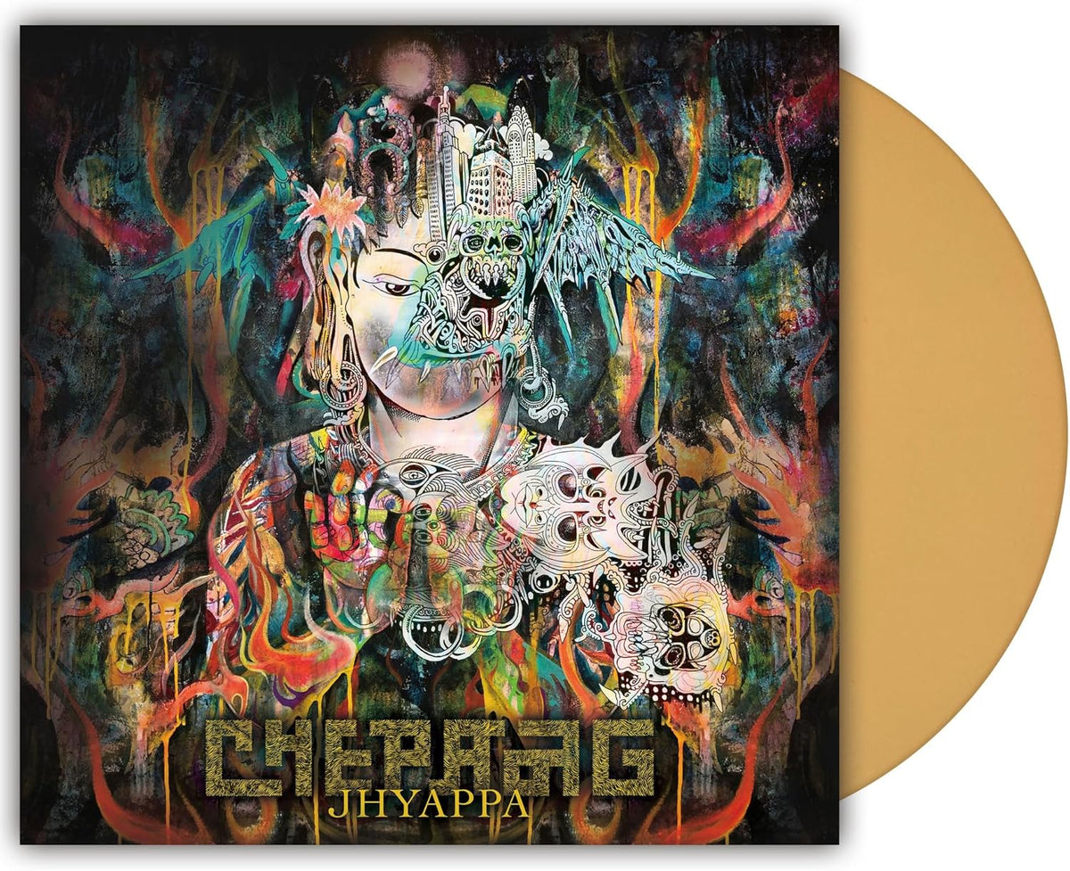 Vinyl record of Chepang’s “Jhyappa” album, black disc in sleeve.
