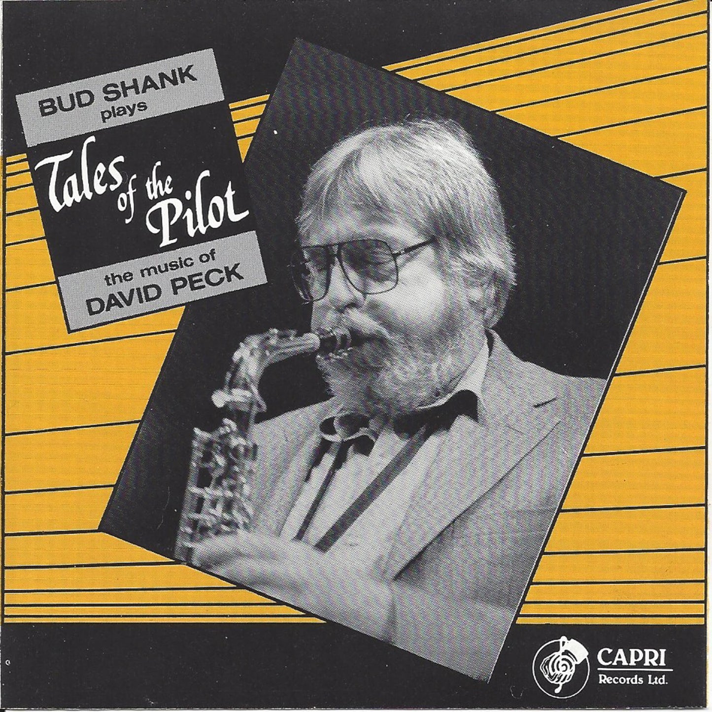 Black and white album cover featuring Bud Shank playing the saxophone.