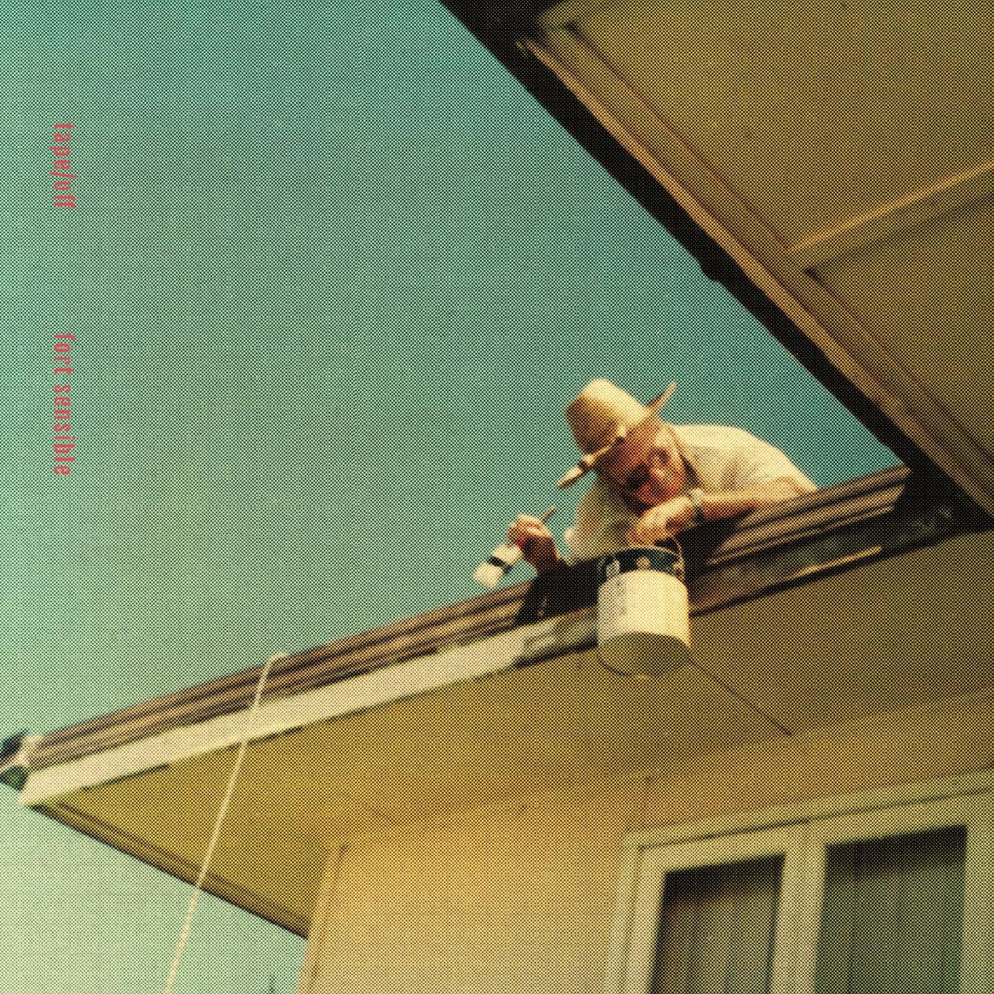 Album cover: man painting on a roof against a blue sky.