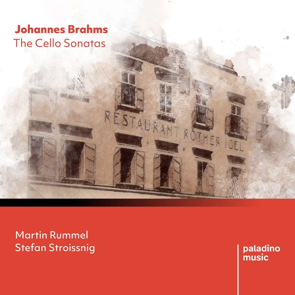 CD cover for Brahms’ Cello Sonatas featuring a faded building image.