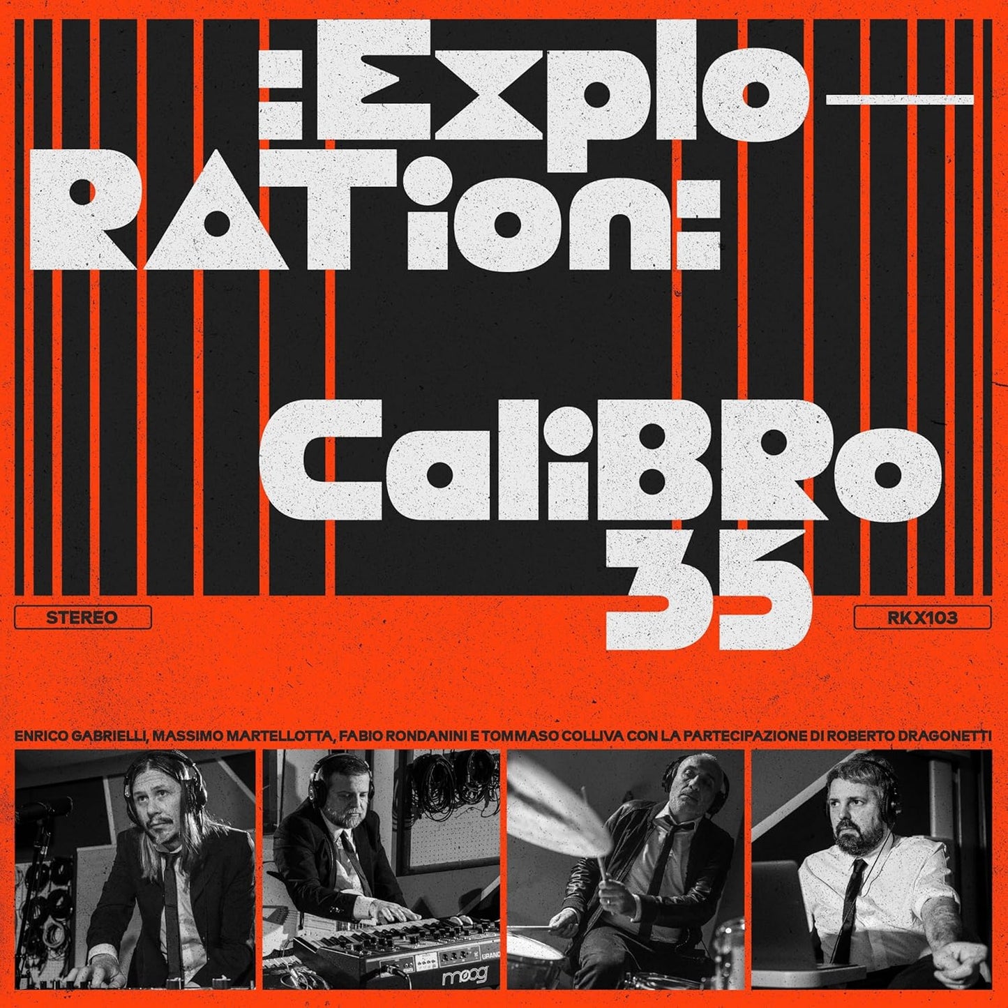 Vinyl record cover for Calibro 35’s “Exploration” featuring four musicians.