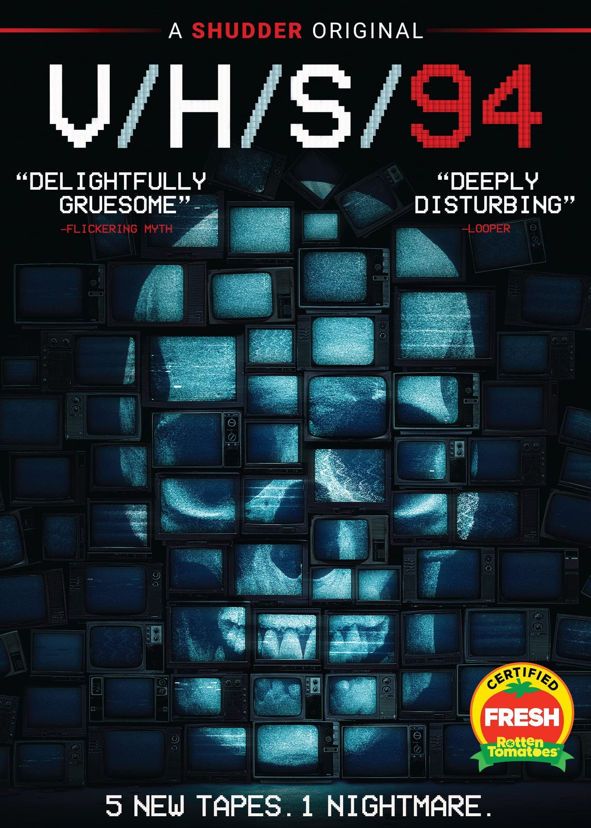 V/H/S/94" DVD cover with a wall of glitching television screens.