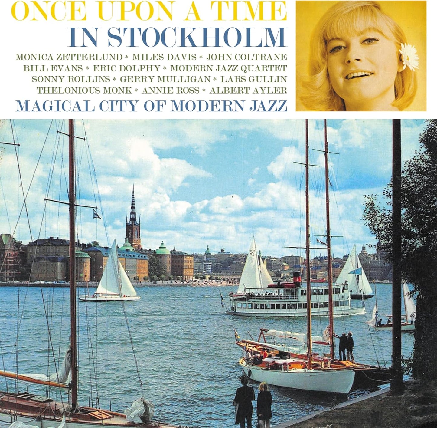 CD cover: Monica Zetterlund with sailboats and Stockholm cityscape.