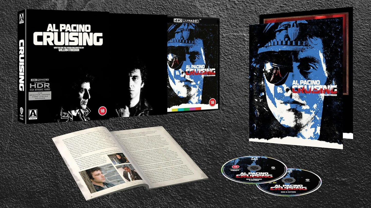 Cruising limited edition Blu-ray set with cases, booklet, and discs featuring Al Pacino imagery.