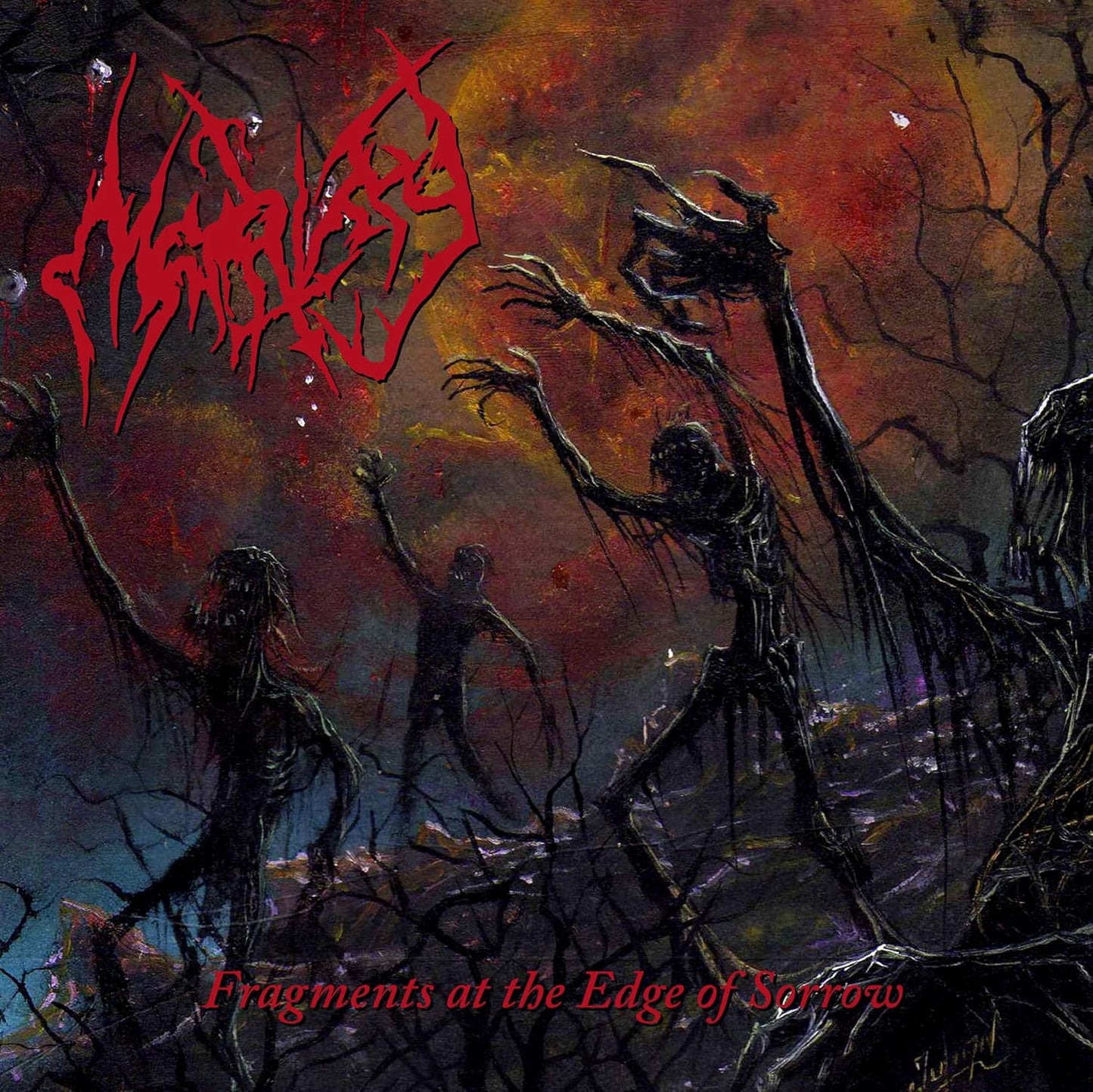 Dark, painted album cover with distorted figures among twisted branches.