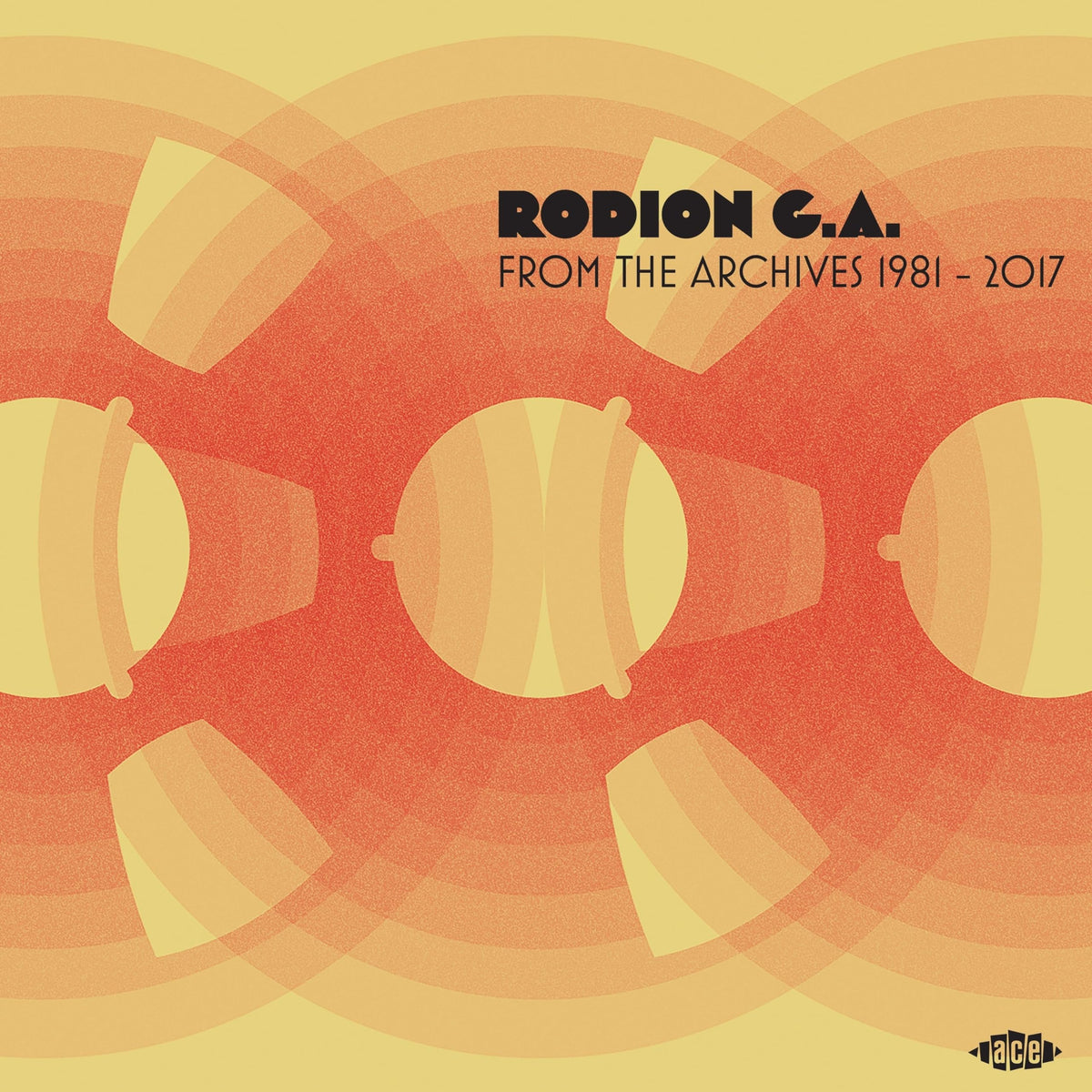 Vinyl record cover for Rodion G.A., featuring abstract yellow shapes on red.