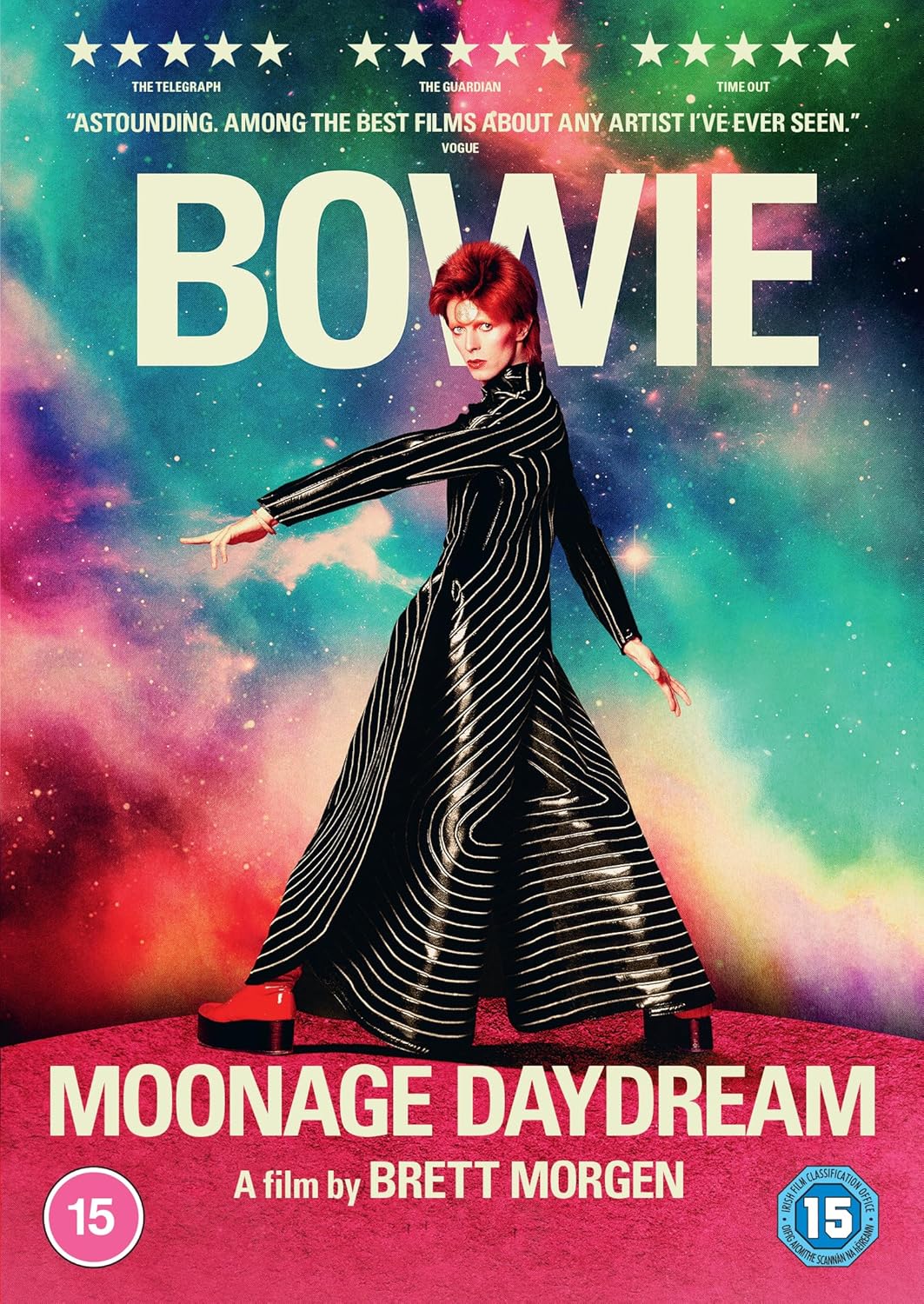 DVD cover for "Moonage Daydream" featuring David Bowie in costume.