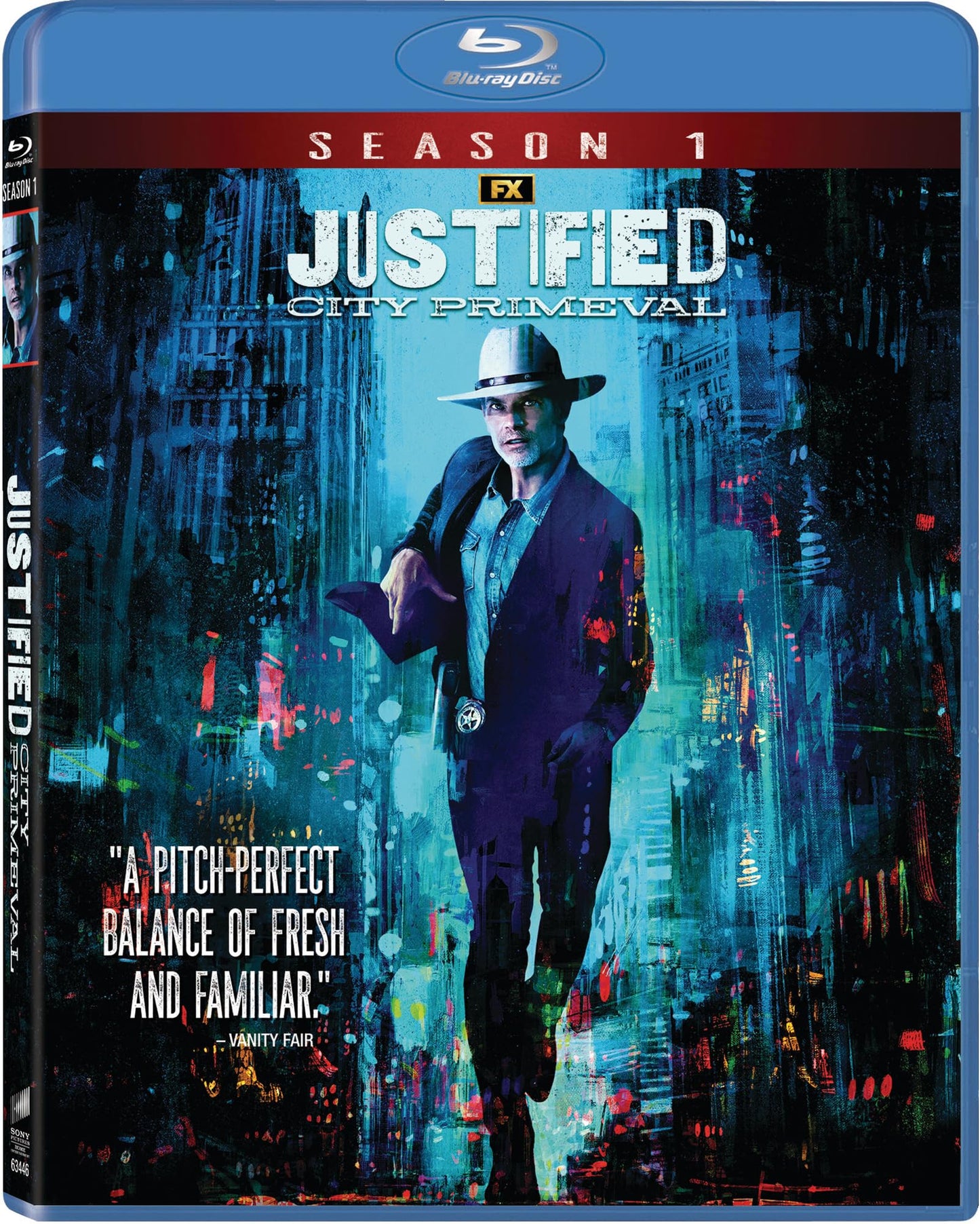 “Justified: City Primeval” Season 1 Blu-ray cover featuring a man in a hat.