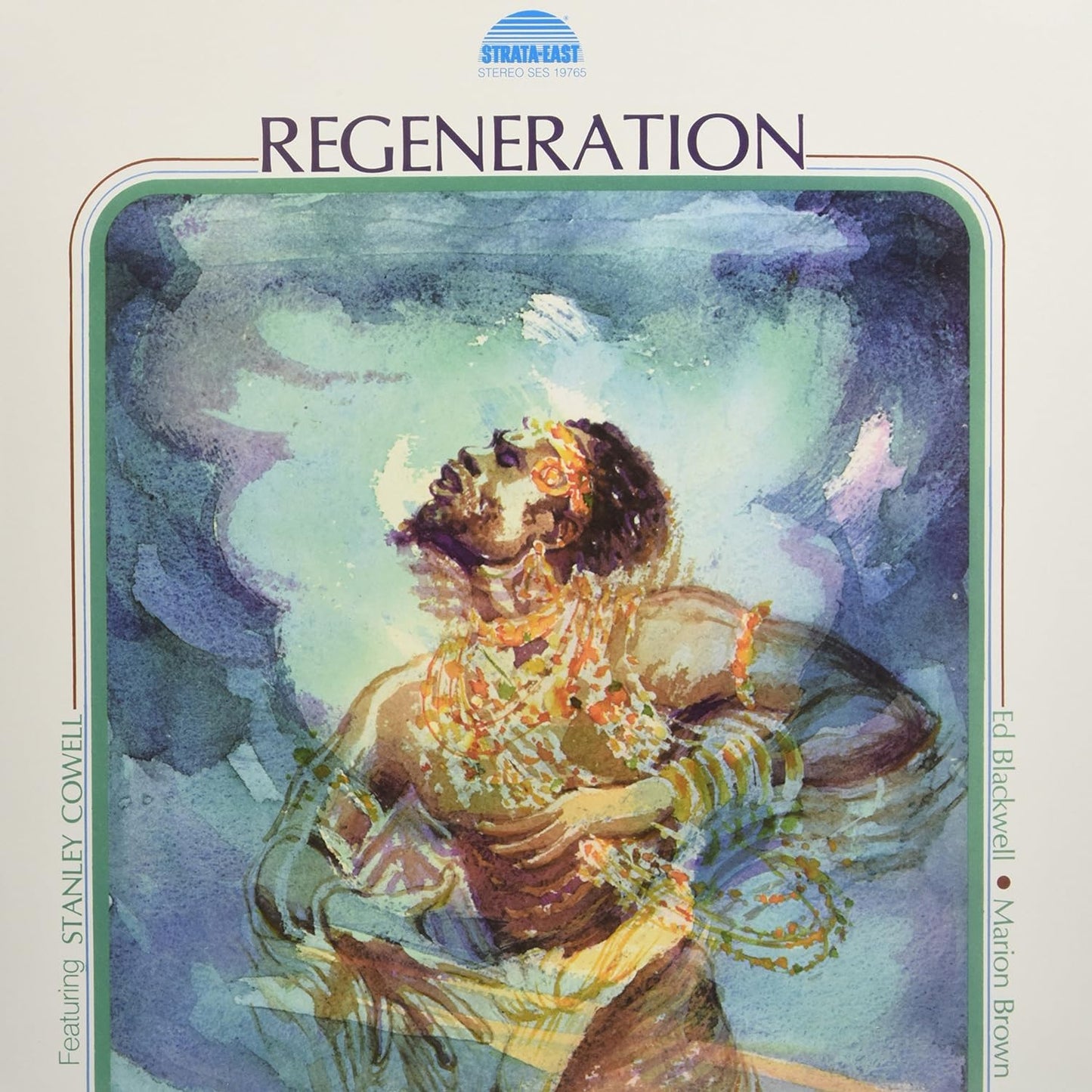 Watercolor portrait on vinyl album cover for Stanley Cowell’s “Regeneration.”