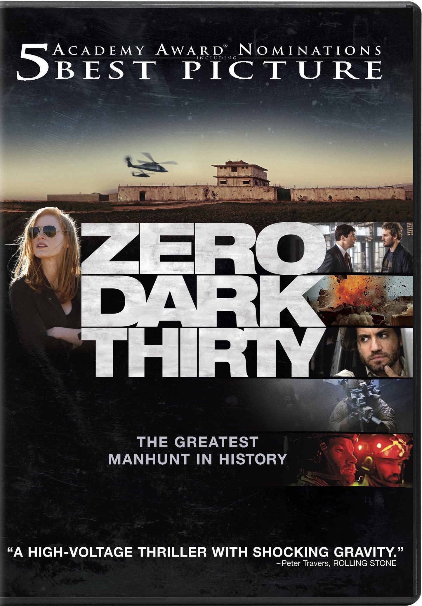 DVD cover for the film "Zero Dark Thirty" featuring a helicopter and faces.