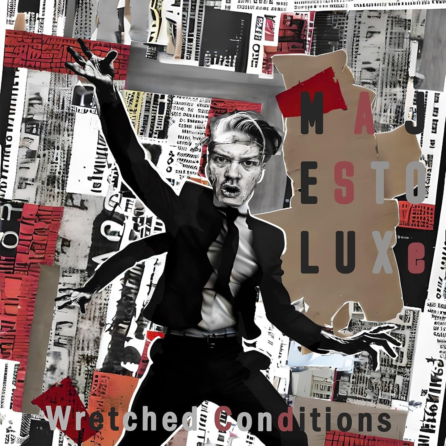 Collage album cover featuring a man in a suit with distressed text.