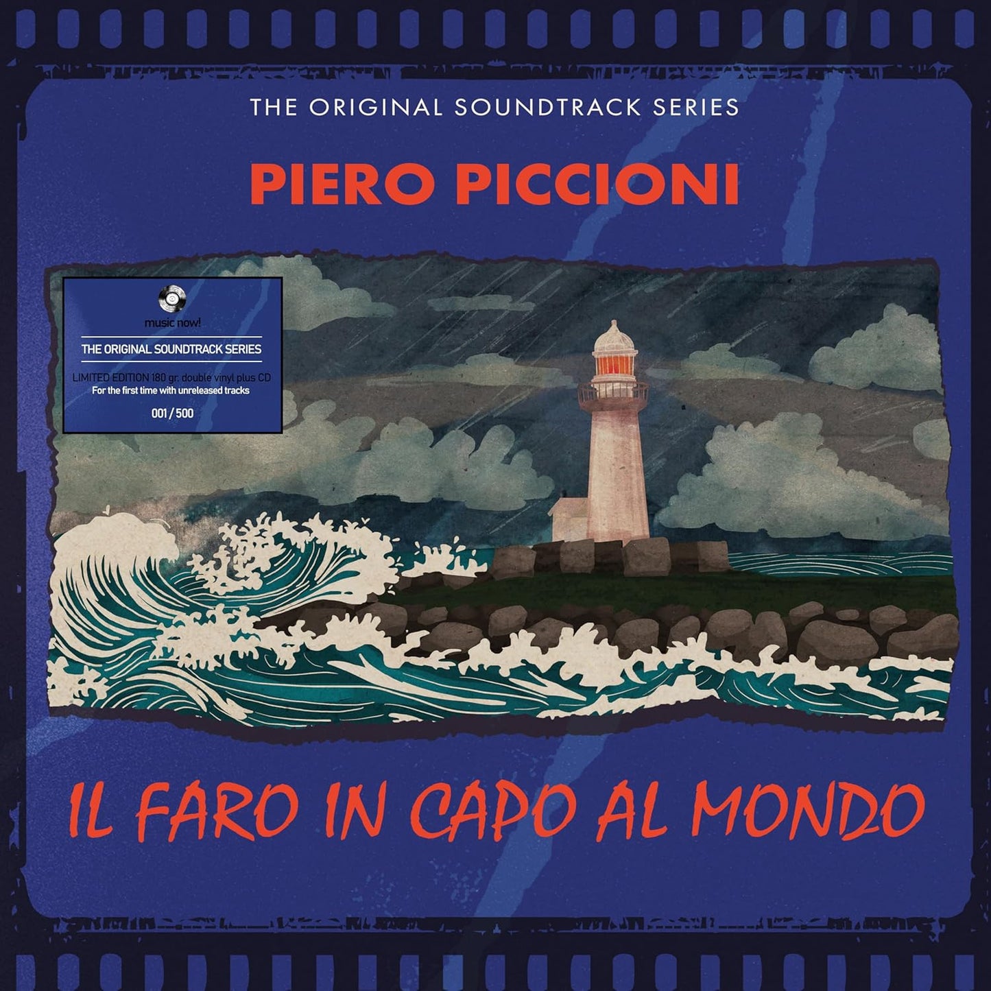 Vinyl record cover featuring a lighthouse, waves, and stylized text.