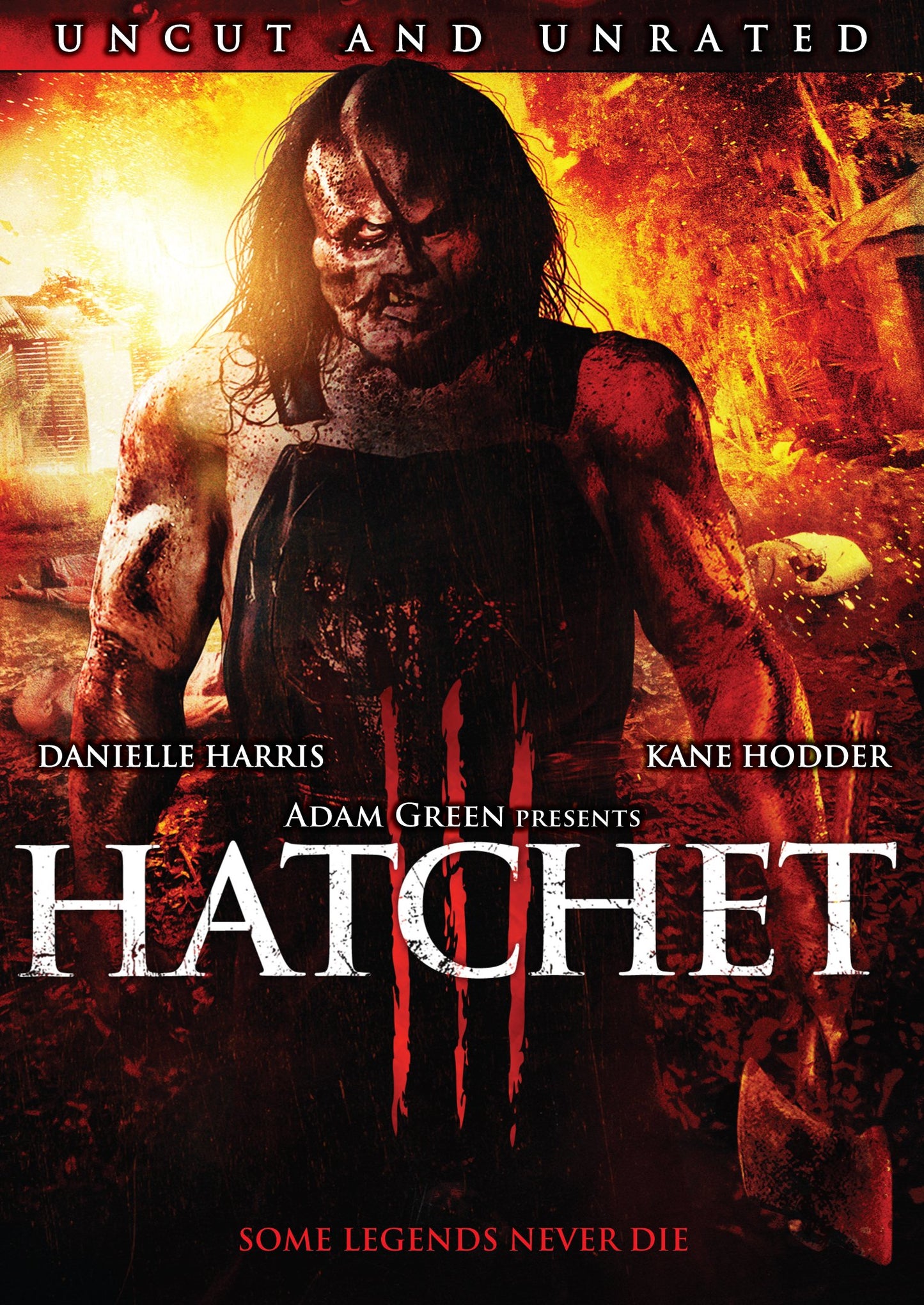 Hatchet 3 DVD cover featuring Victor Crowley, a disfigured horror character.