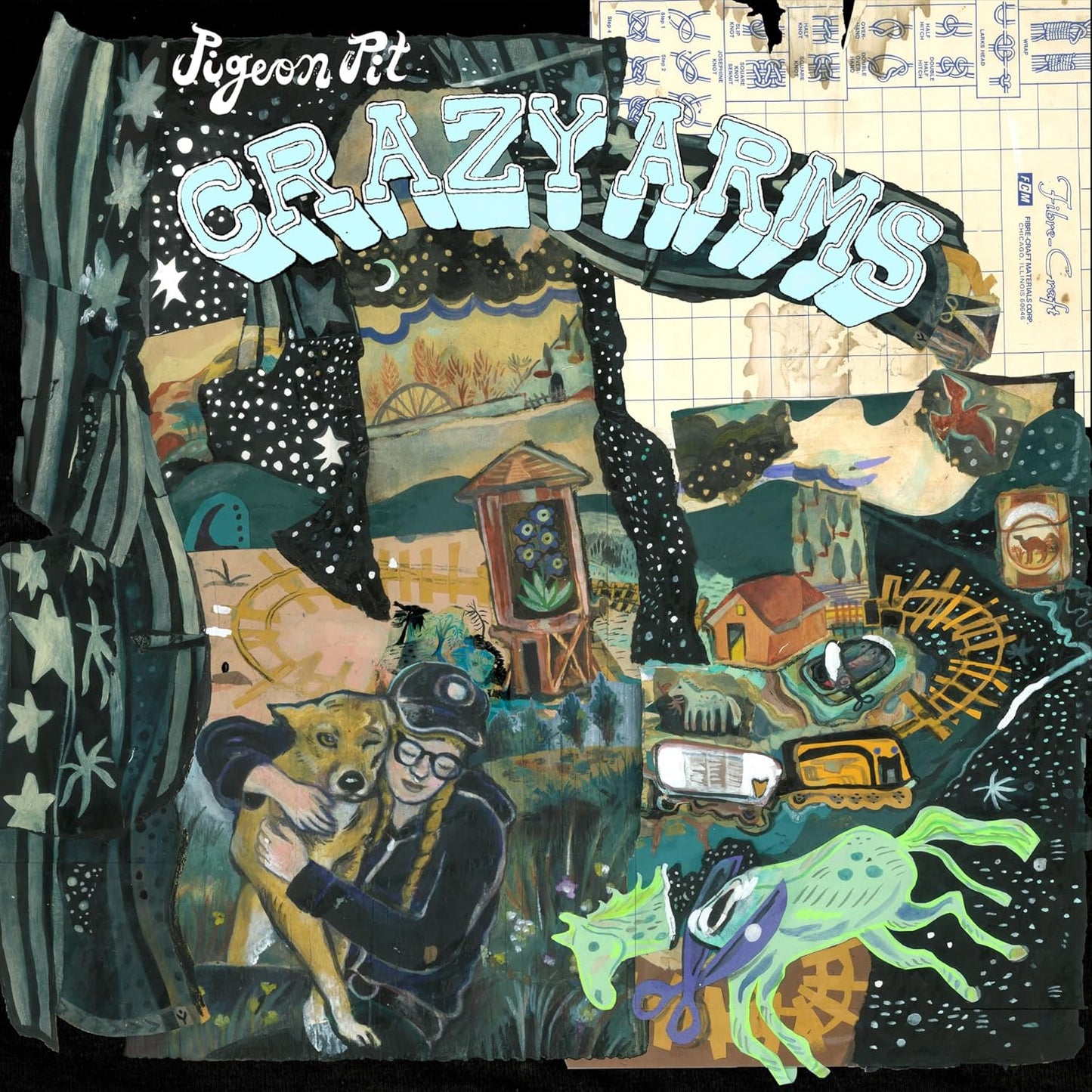 CD cover for "Pigeon Pit - Crazy Arms" with surreal, colorful imagery.