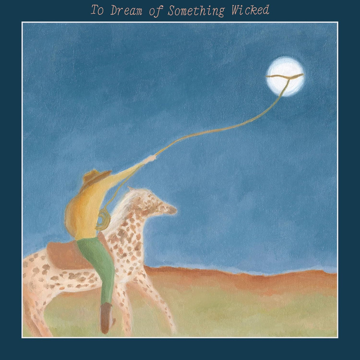 Painted album cover depicting a cowboy riding a spotted horse under a moon.