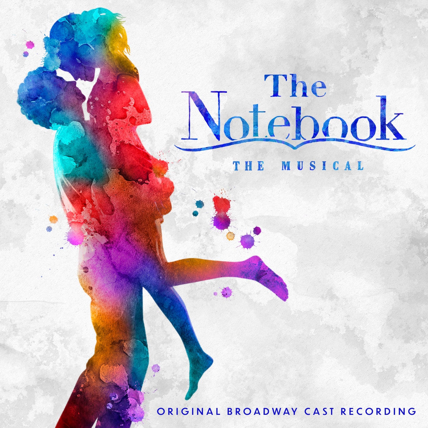 The Notebook" musical album cover with watercolor figures and text.