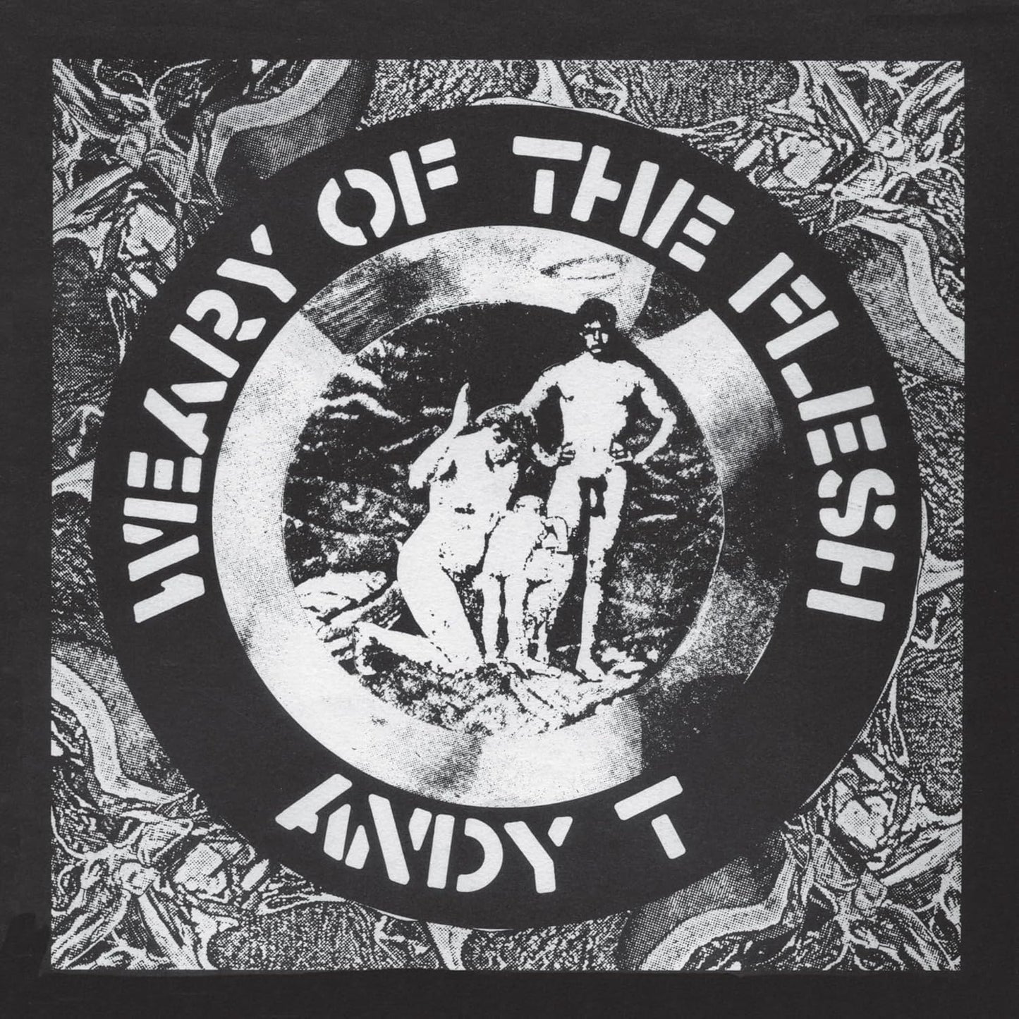 Vinyl record of Andy T’s “Weary Of The Flesh,” black sleeve with artist name.