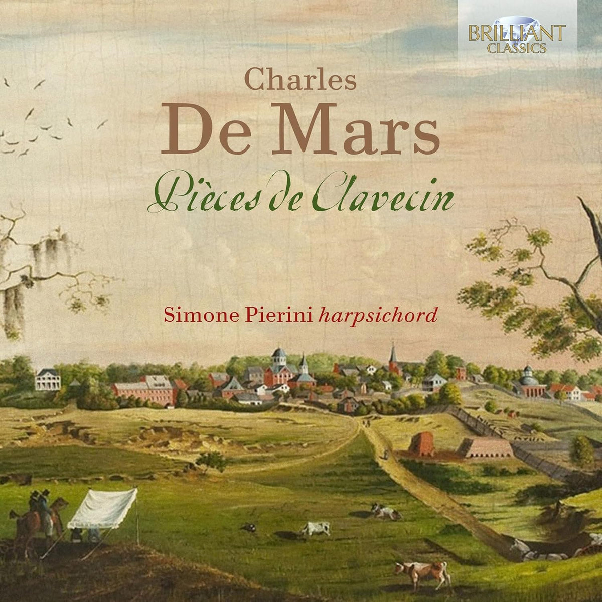 CD cover for Charles De Mars harpsichord pieces, landscape background.