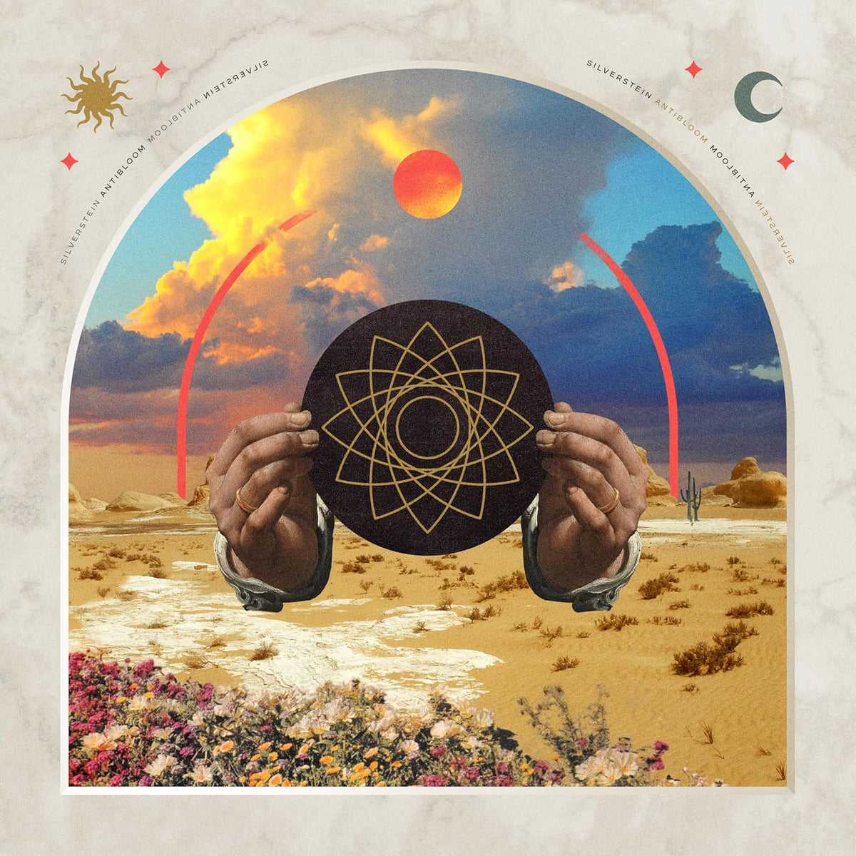 CD cover for Silverstein’s “Antibloom” featuring celestial and floral imagery.