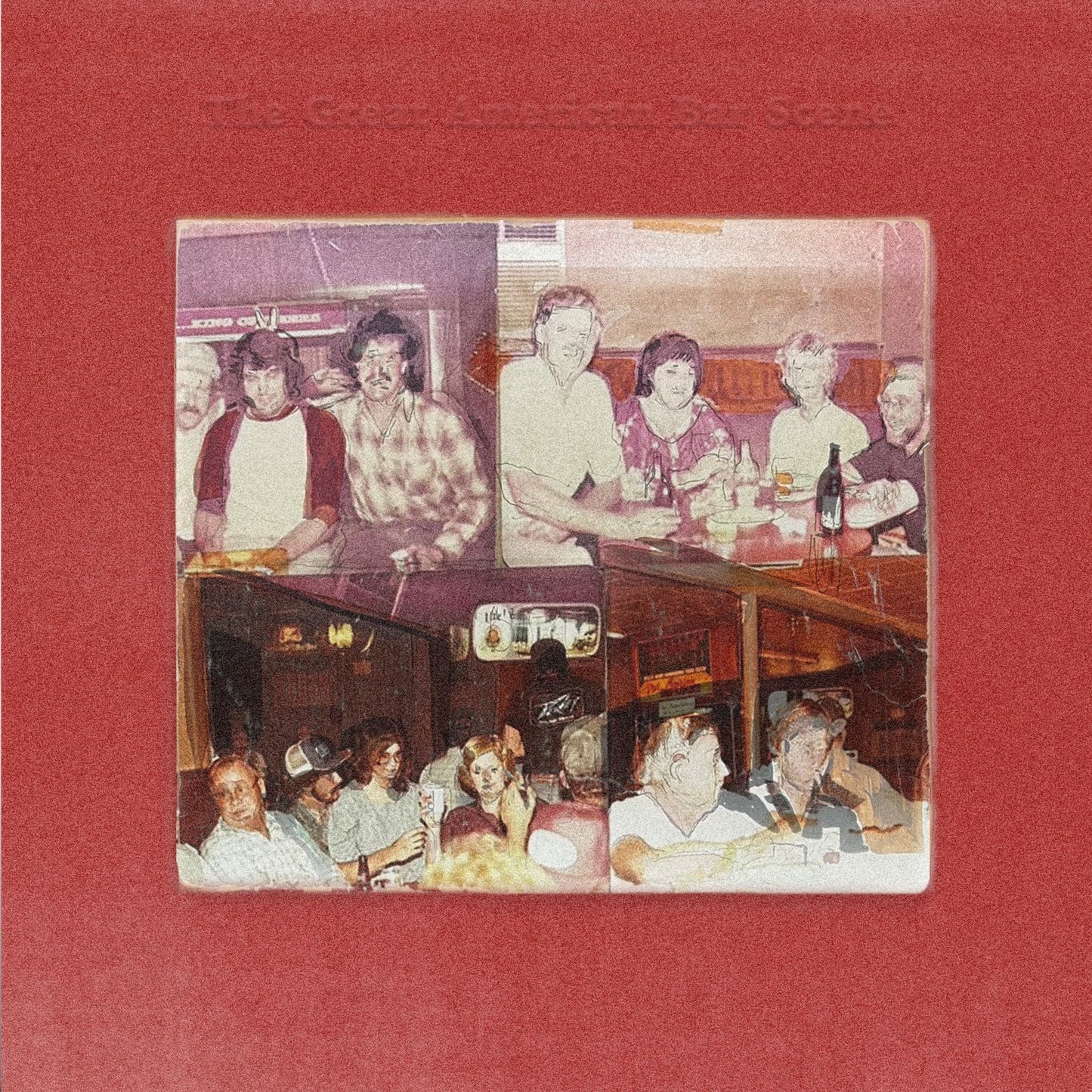 Zach Bryan CD cover: collage of grainy bar scenes, red background.
