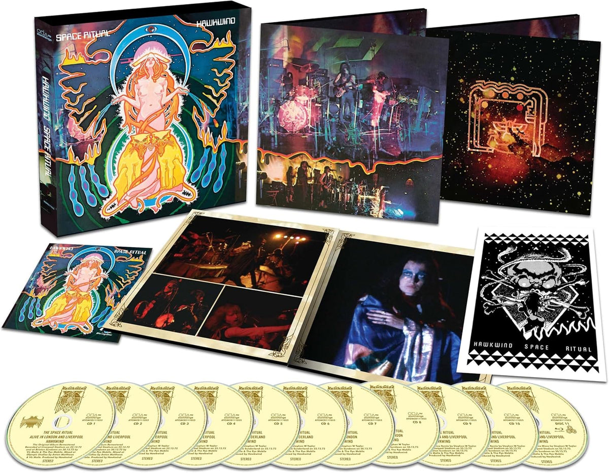 Hawkwind "Space Ritual" 50th Anniversary CD box set with multiple discs and artwork.