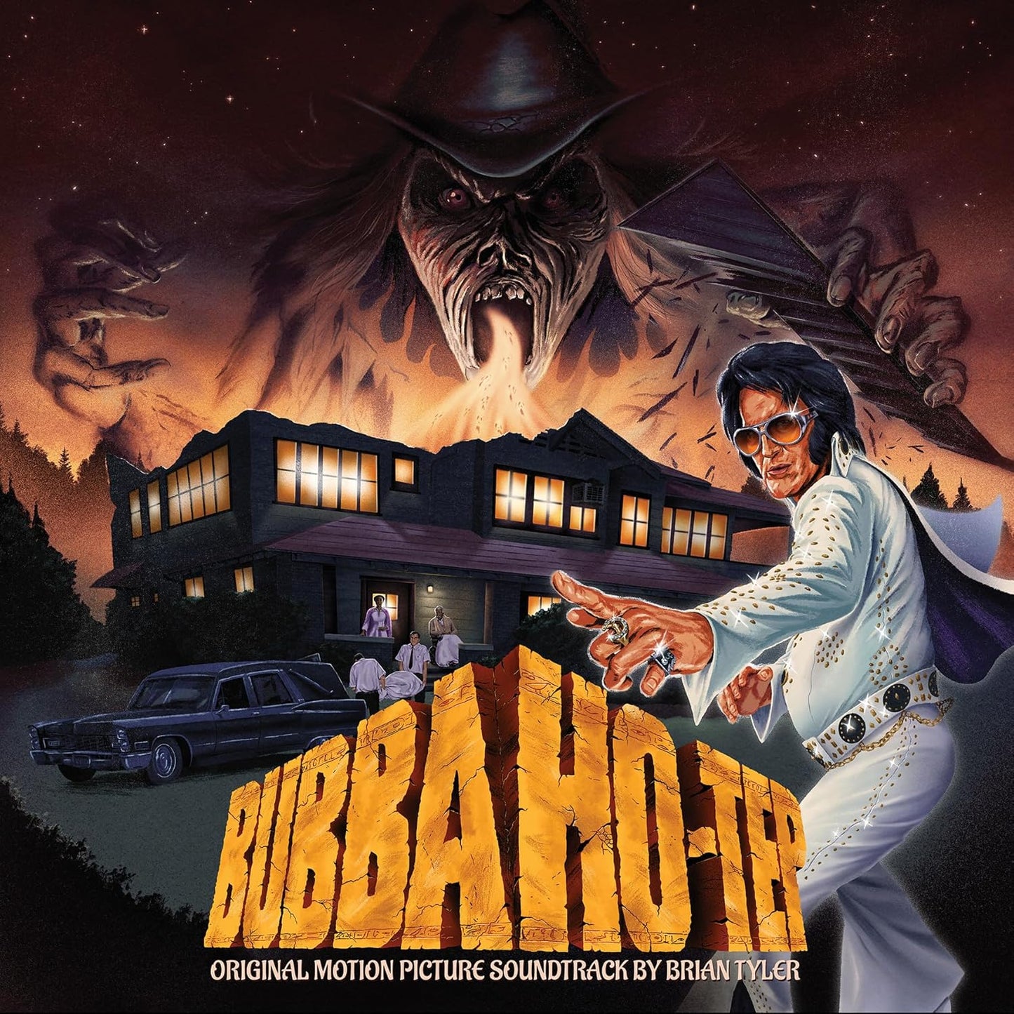 “Bubba Ho-tep” vinyl cover with Elvis, a monster, and a large house.