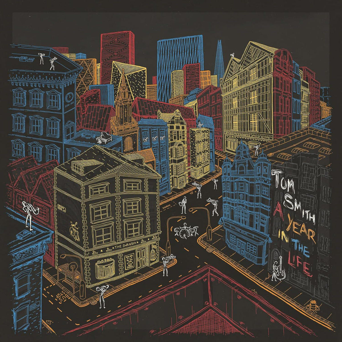 Isometric illustration of a city street with buildings and people.