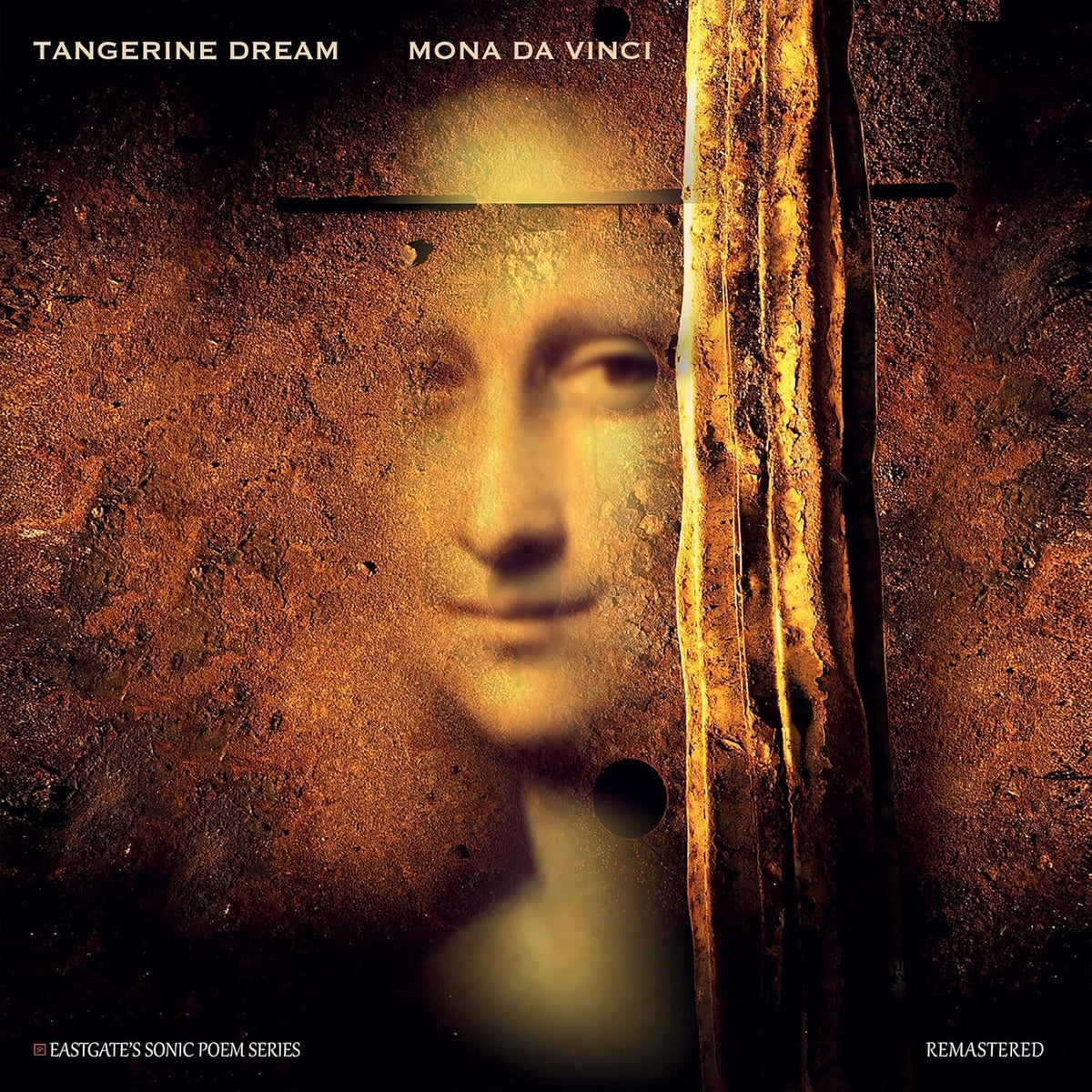 Vinyl record cover: distorted Mona Lisa portrait in warm tones.