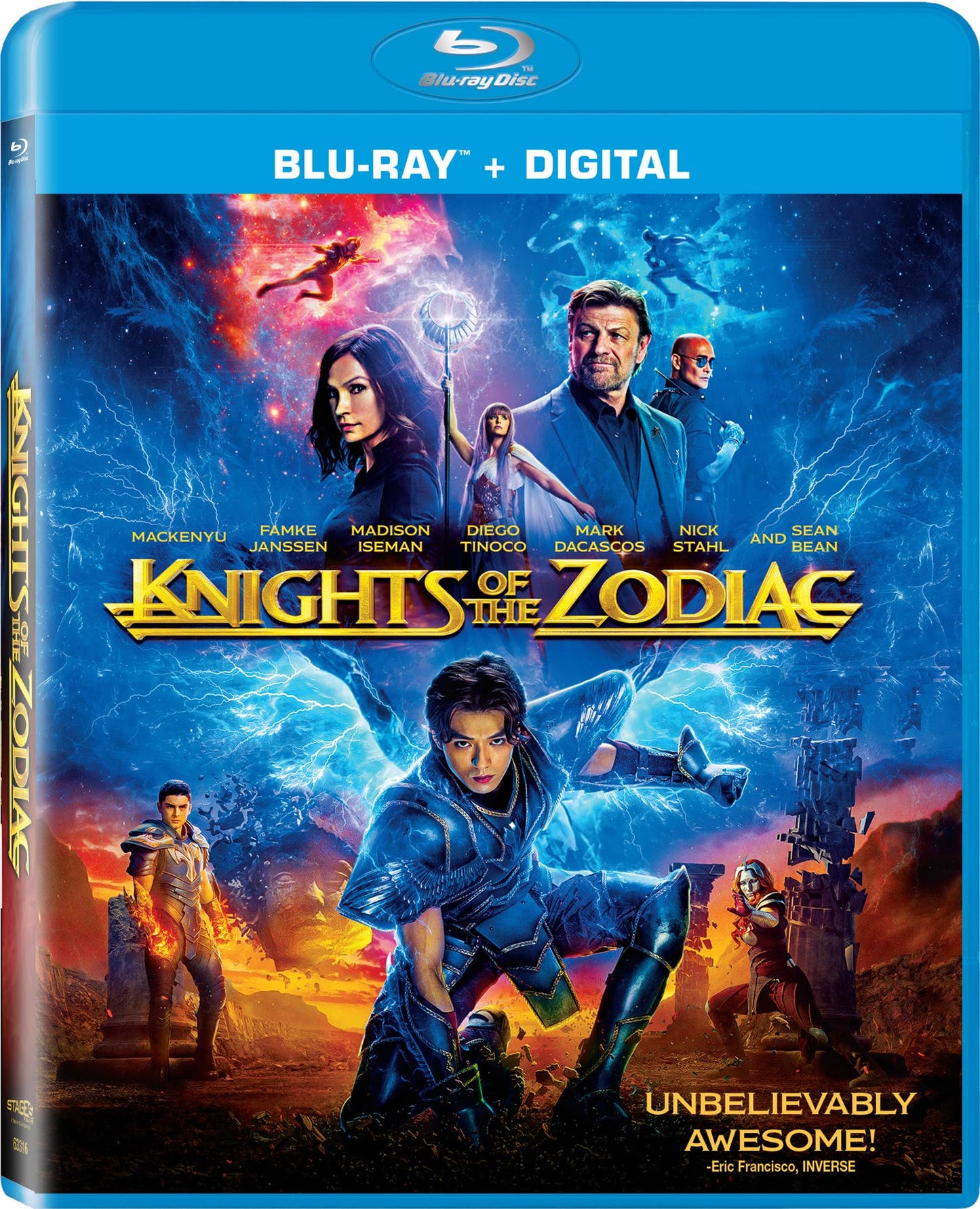 Knights of the Zodiac" Blu-ray cover featuring characters in action poses.