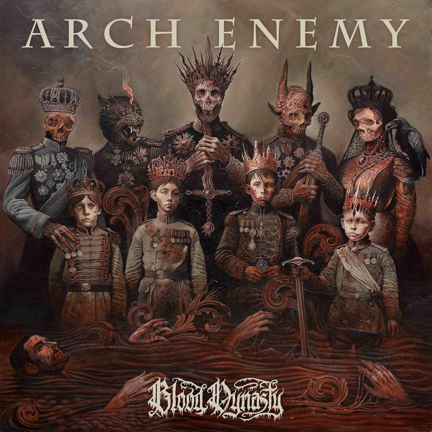 Arch Enemy “Blood Dynasty” CD cover: dark fantasy figures in ornate uniforms.