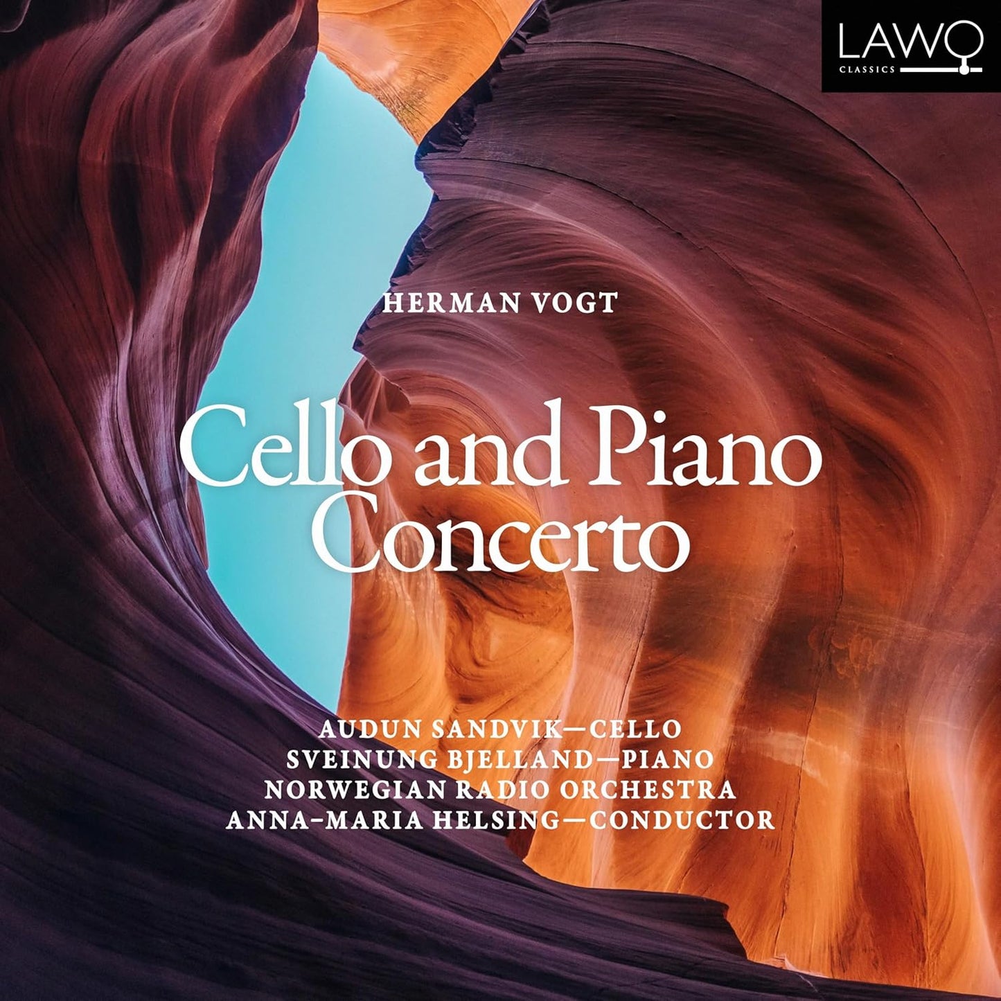 CD cover: abstract canyon image with text naming cello and piano concerto.