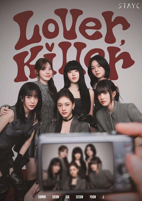 Stayc album cover featuring six women and a photo within a photo.