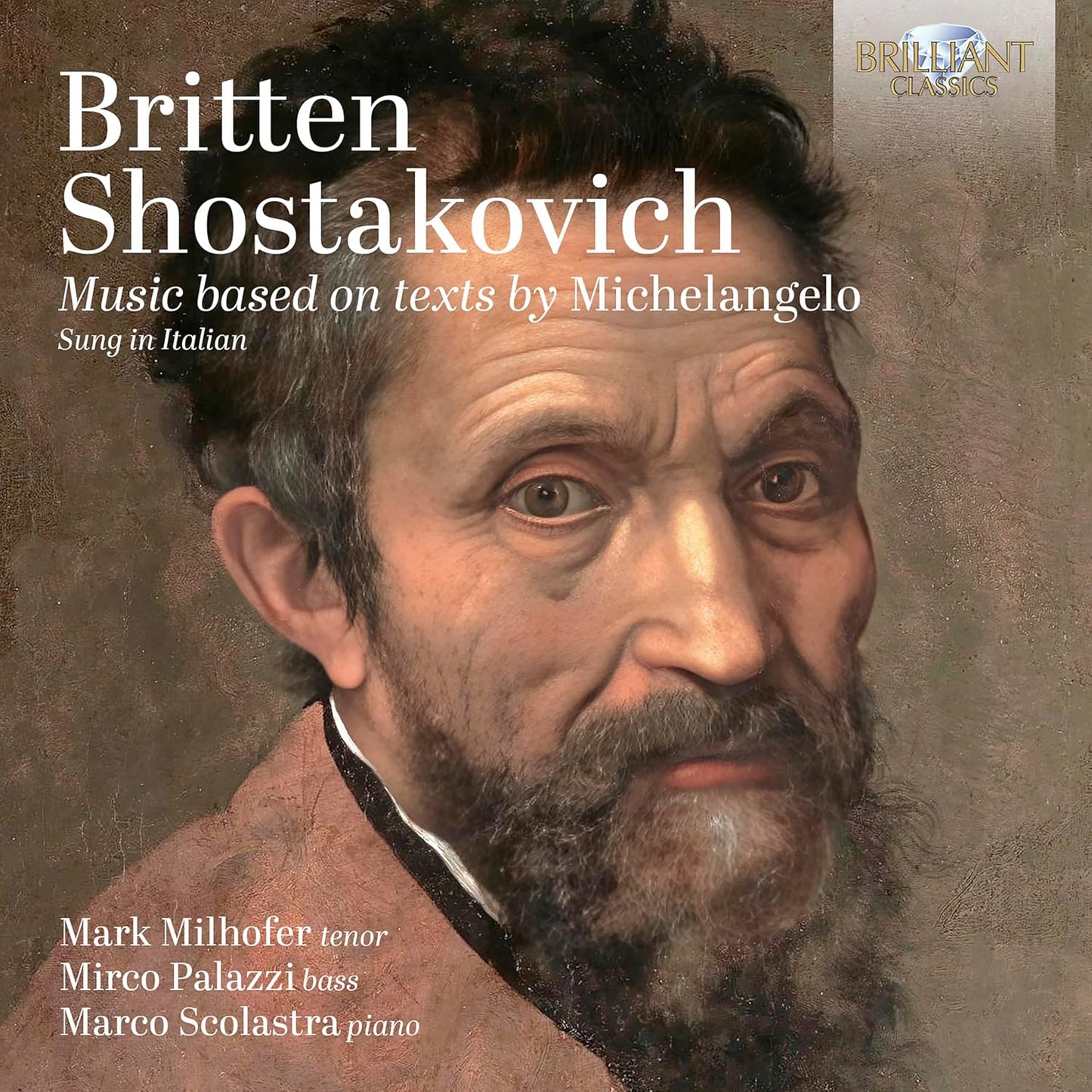 CD cover featuring a Renaissance portrait and composers Britten & Shostakovich.