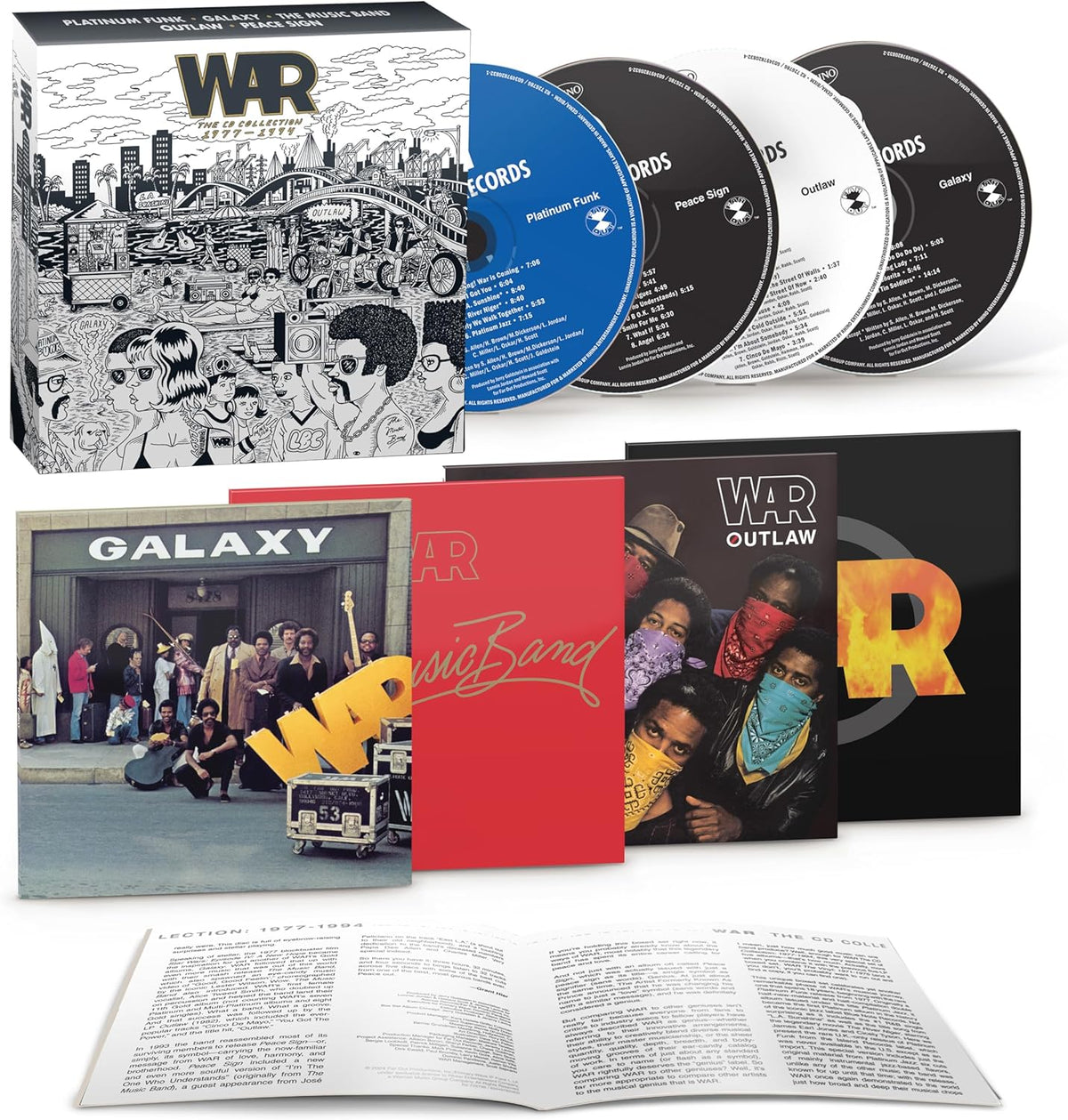 CD collection cover for the band WAR, featuring album art and tracklists.