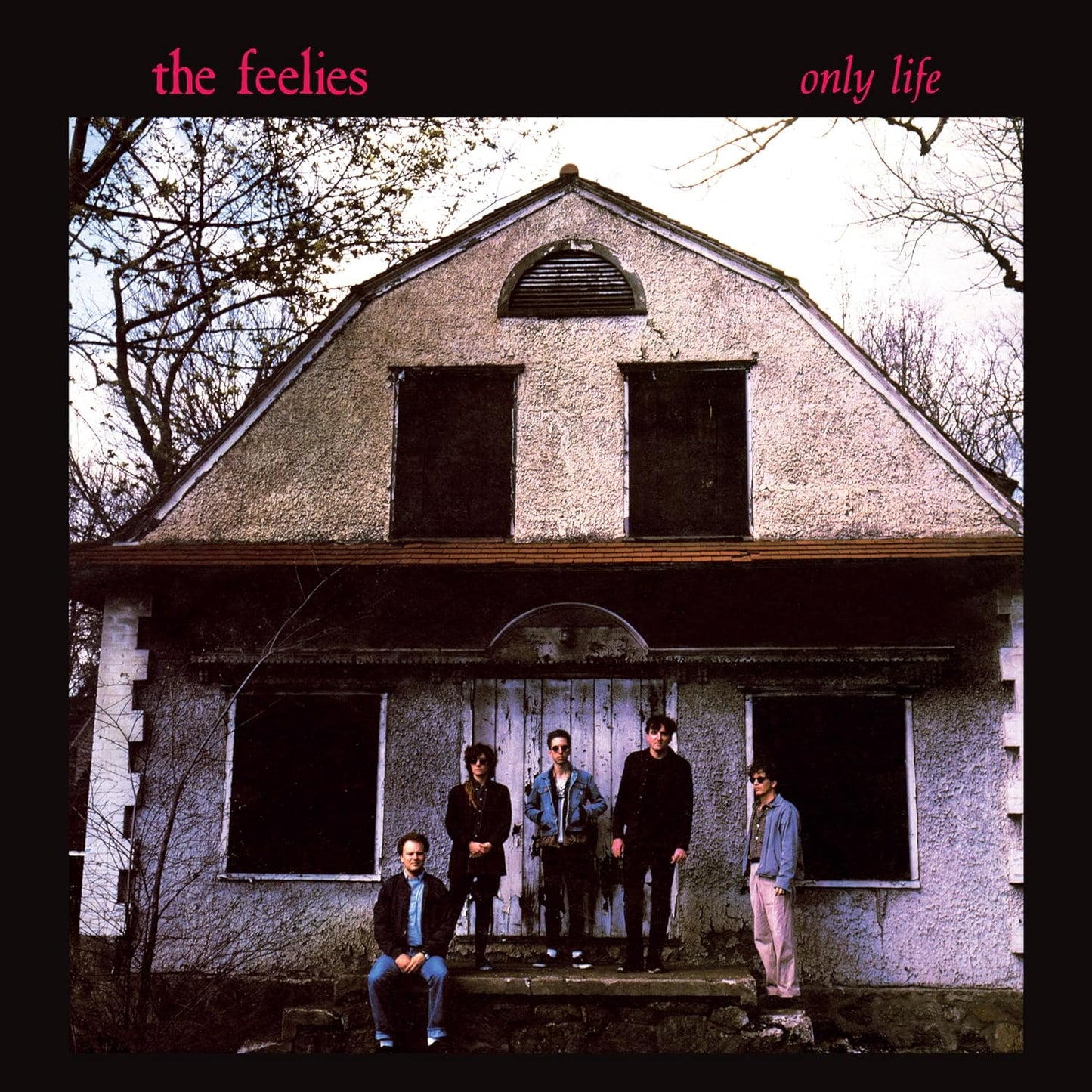 Album cover for The Feeliesā āOnly Lifeā featuring a house and band.