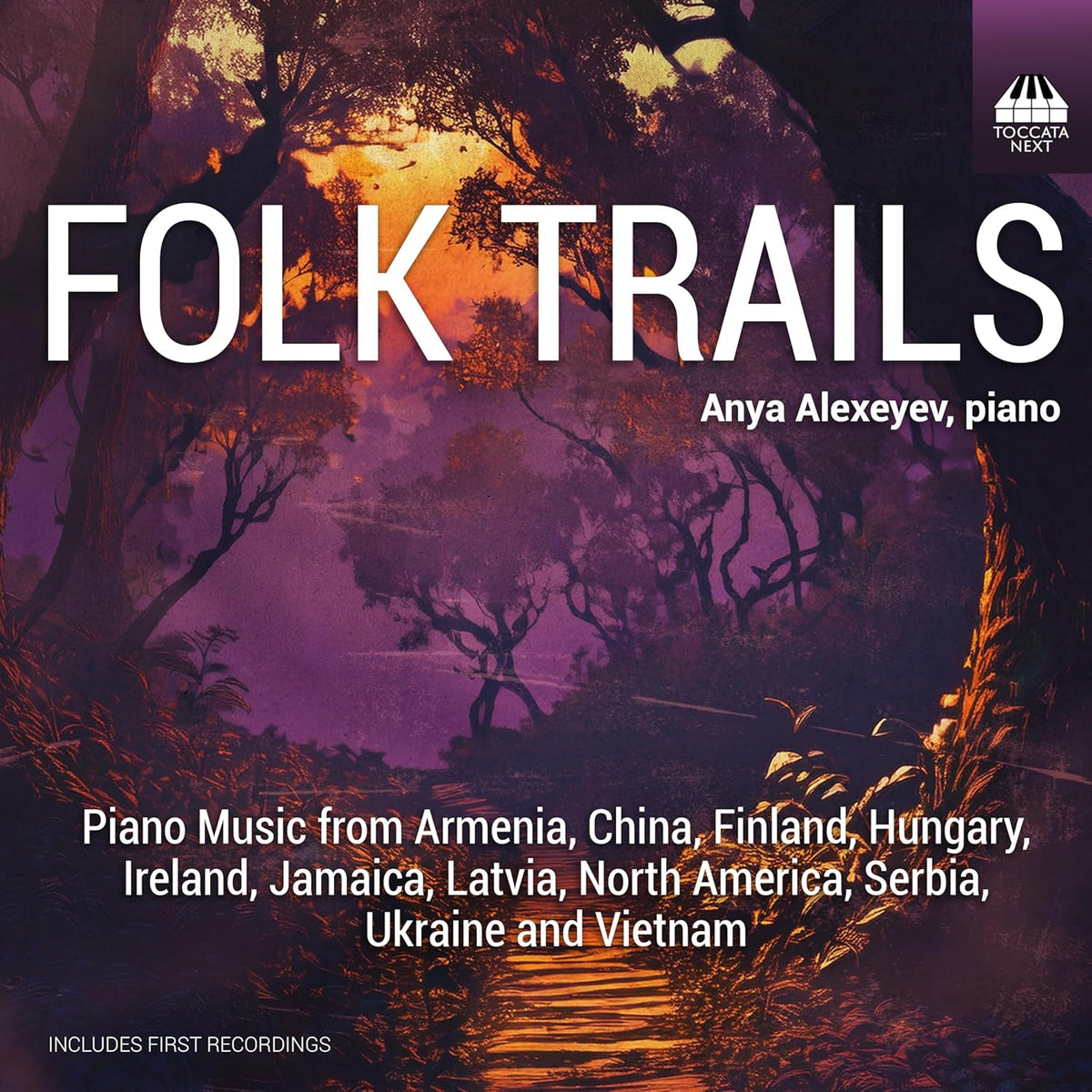 CD cover for "Folk Trails" featuring a forest scene and text.