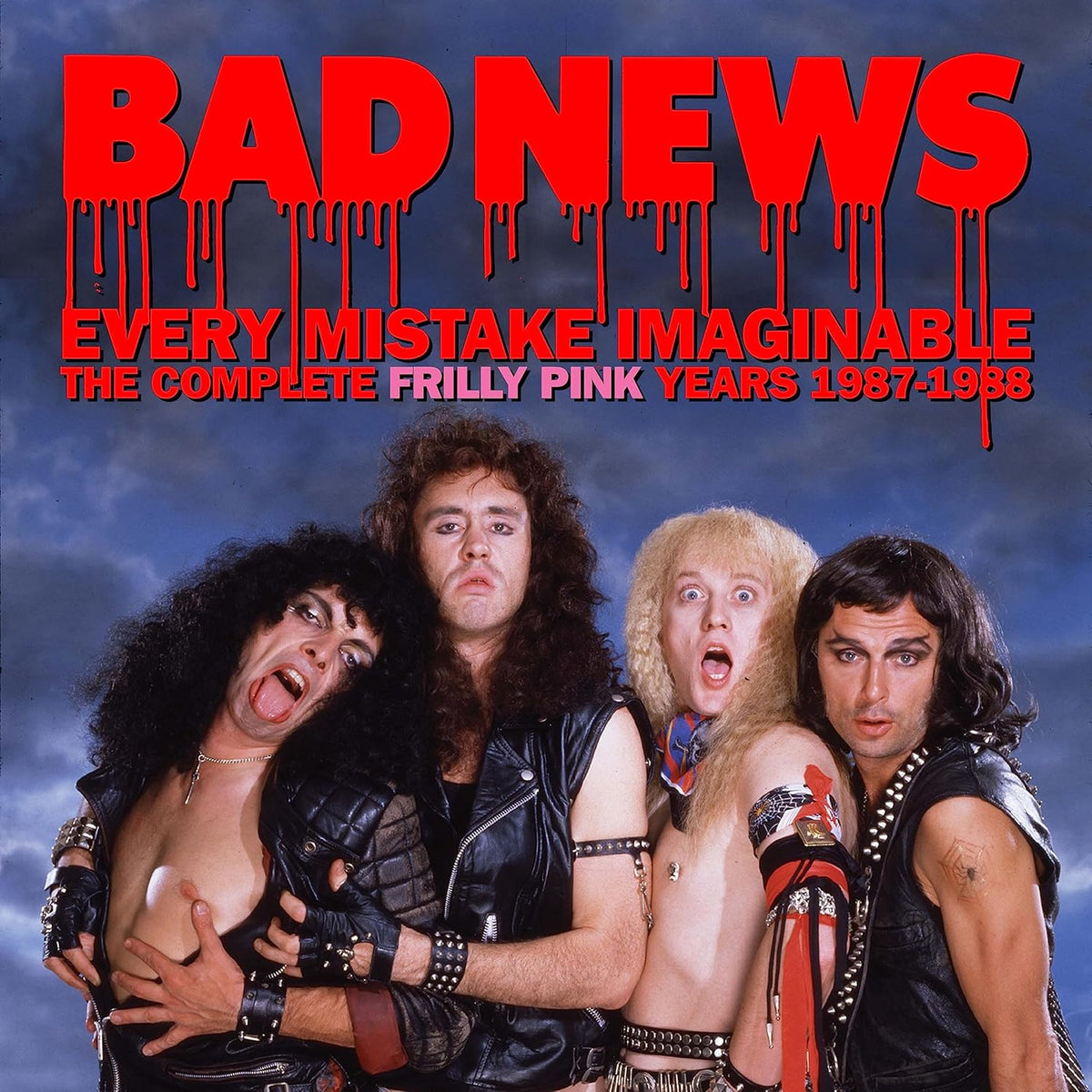 1980s heavy metal band Bad News album cover with four men posing.