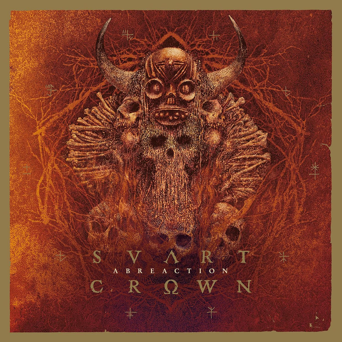 Dark, textured album cover featuring a horned, skeletal face with branching roots.