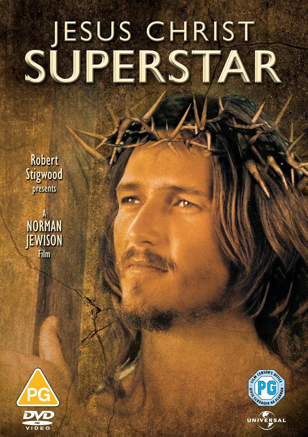 Jesus Christ Superstar" DVD cover featuring a close-up of Jesus with a crown of thorns.