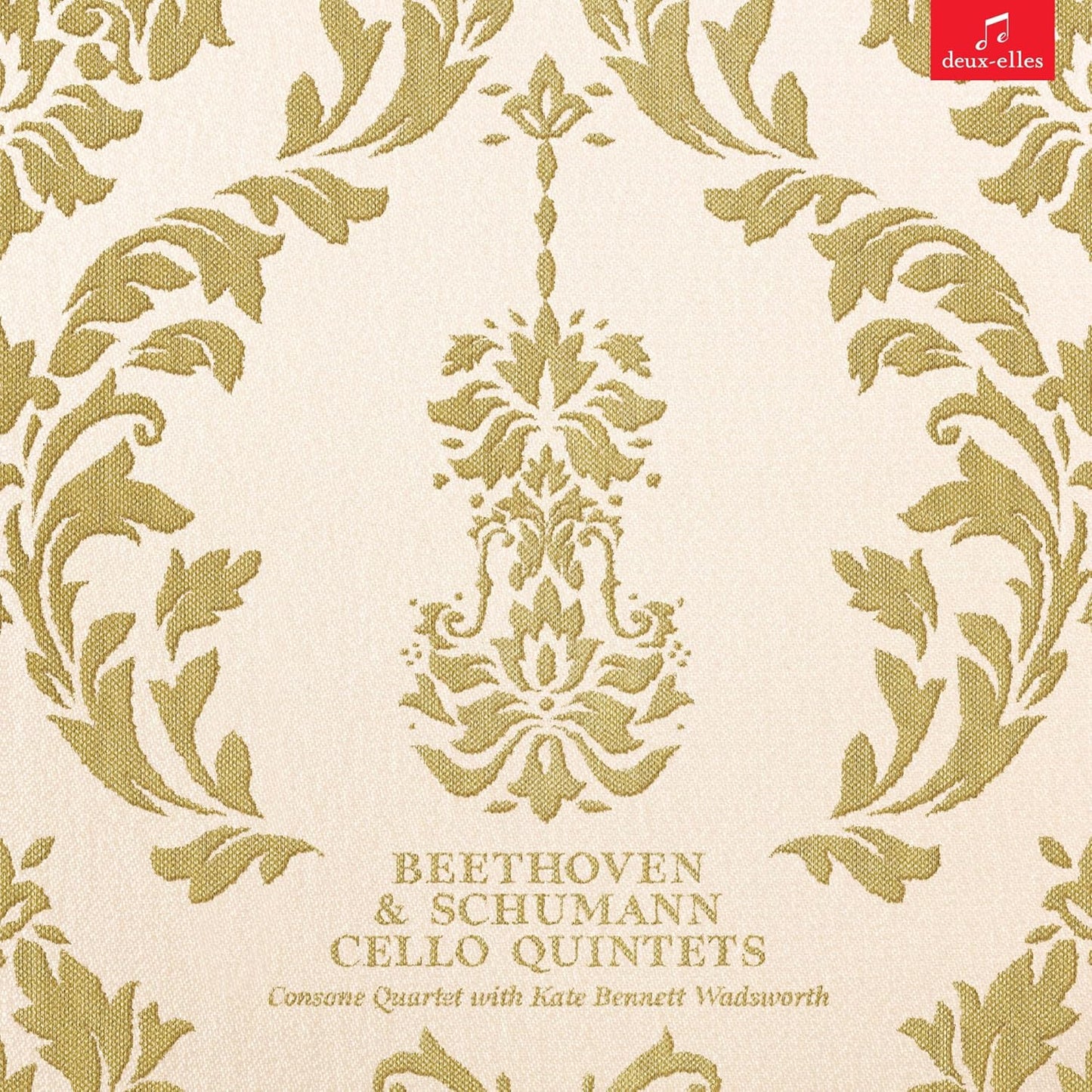 CD cover with gold floral design and text: Beethoven & Schumann Quintets.