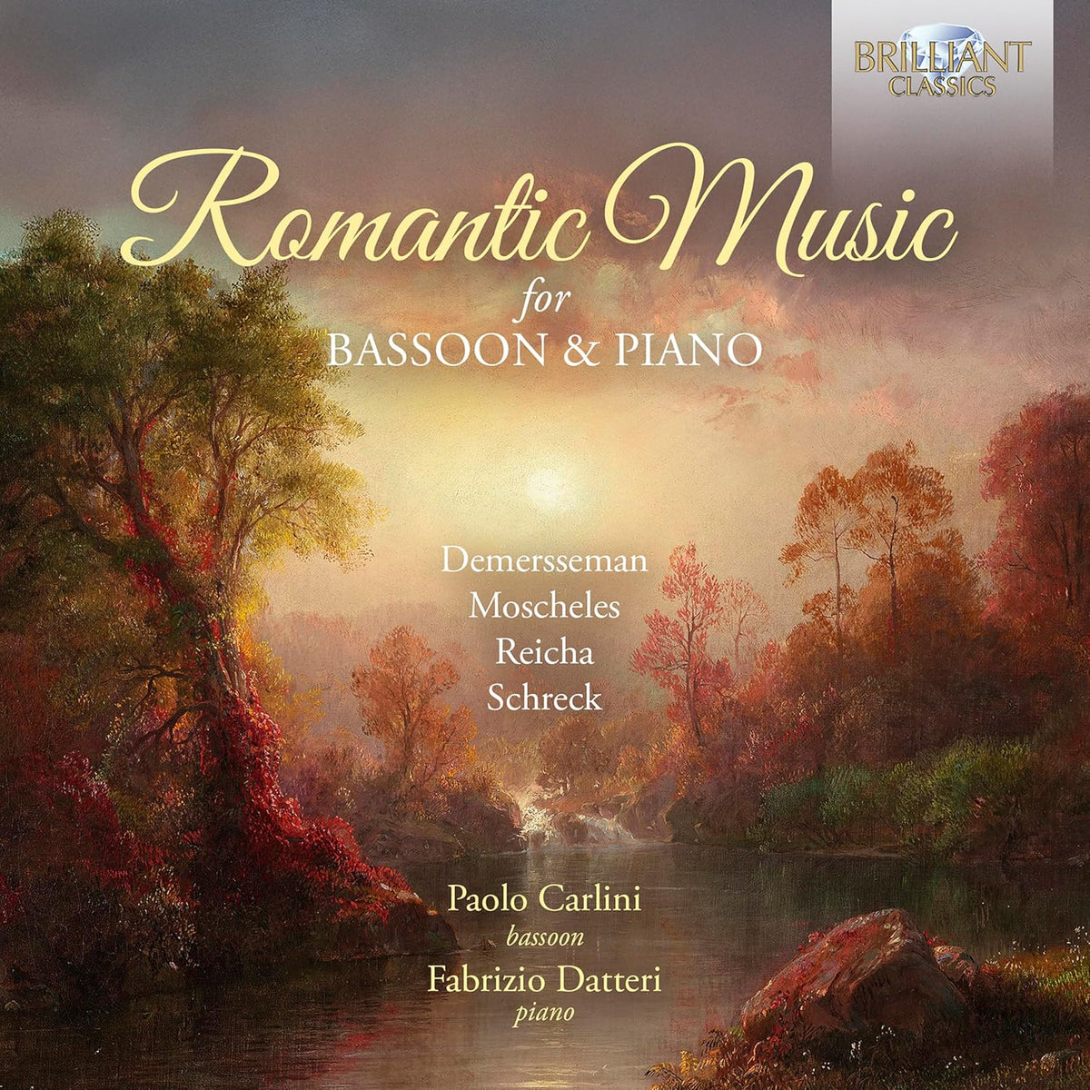 CD cover: "Romantic Music for Bassoon & Piano" with landscape background.