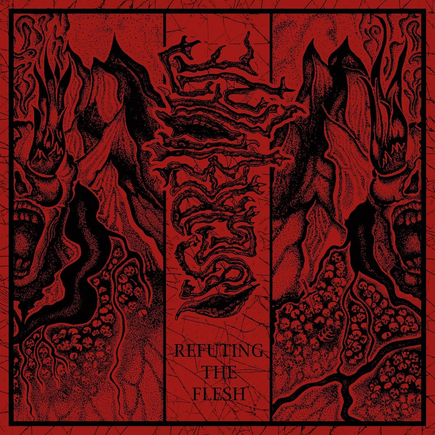 Red album cover with distorted, dark figures and the text "Refuting The Flesh".